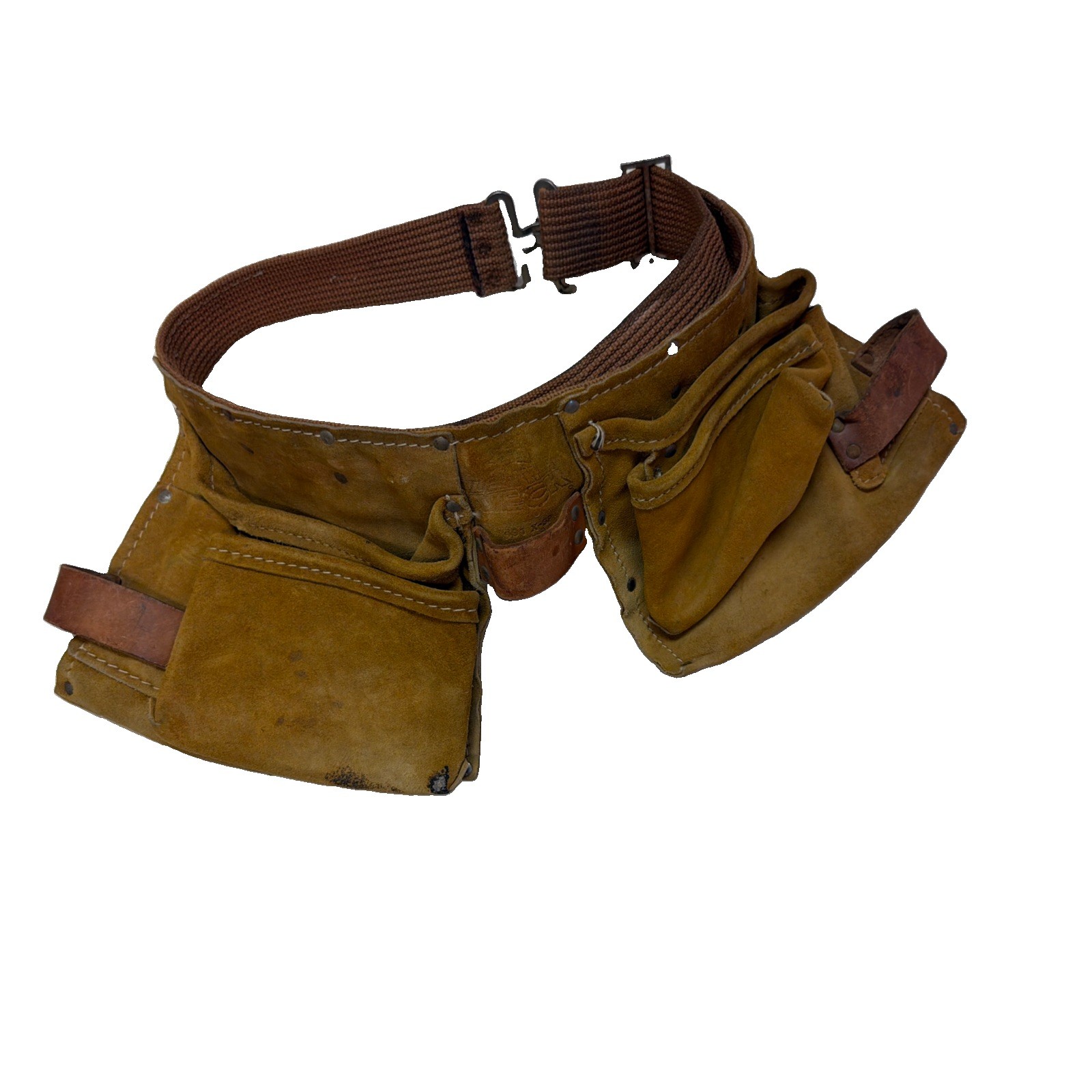 TOOL BELT Carpenter Apron MULTI-POCKET Heavy Suede LEATHER NECK Vintage 491XSP