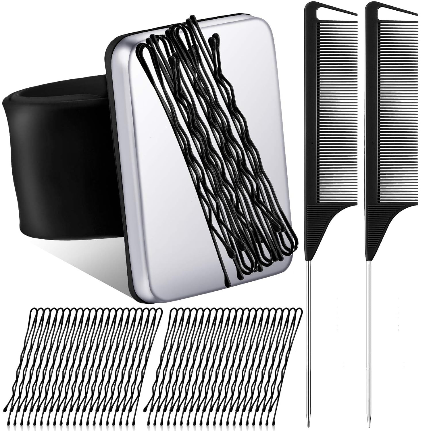 Magnetic Silicone Wristband Sewing Pincushion with 2 Rat Tail Comb & 72 Hairpins
