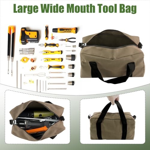 Khaki 12″ Large Wide Mouth Tool Bag – Small Organizer Bag