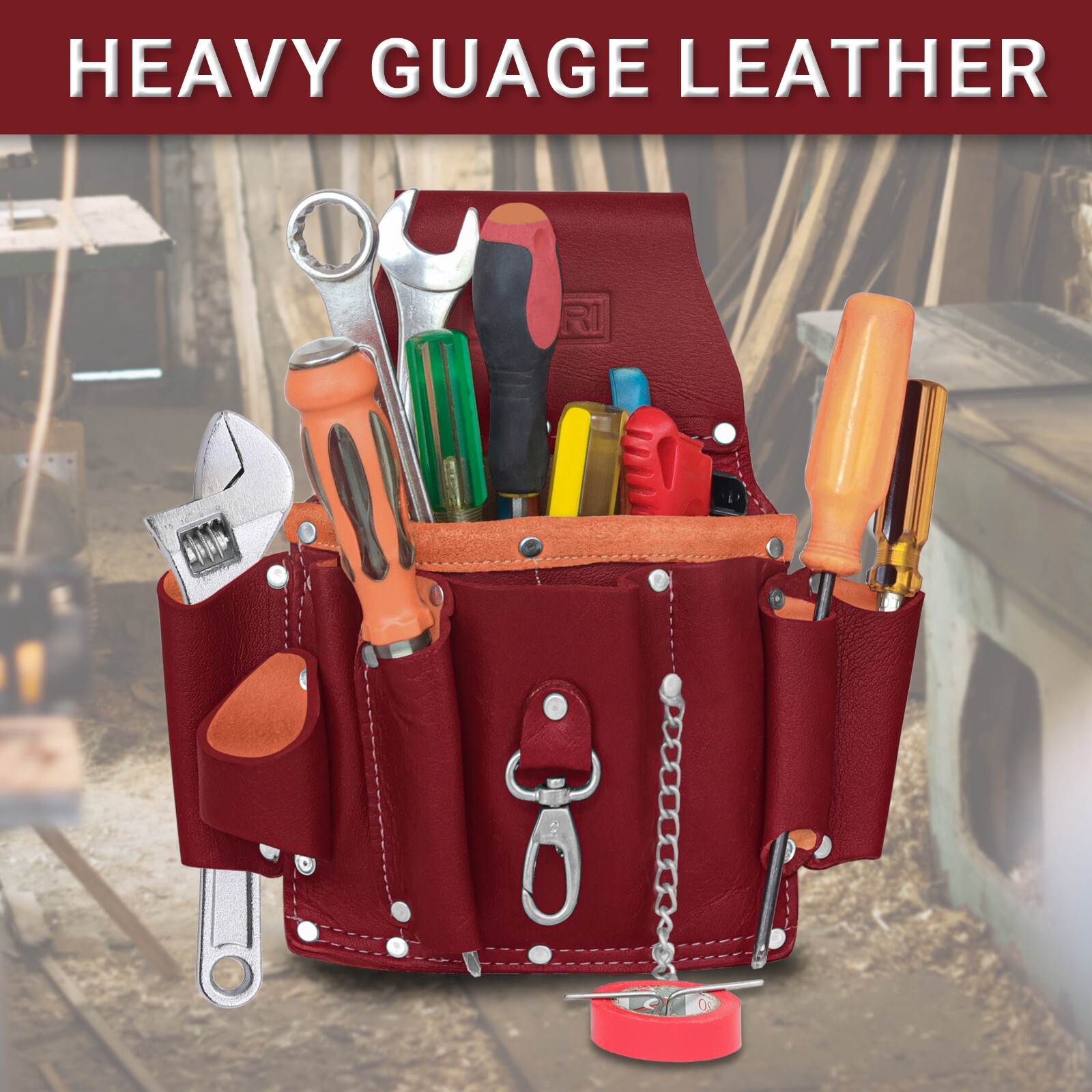 FUERI Professional 5 Pocket Electrician Tool Pouch | Premium Leather Carpenter’