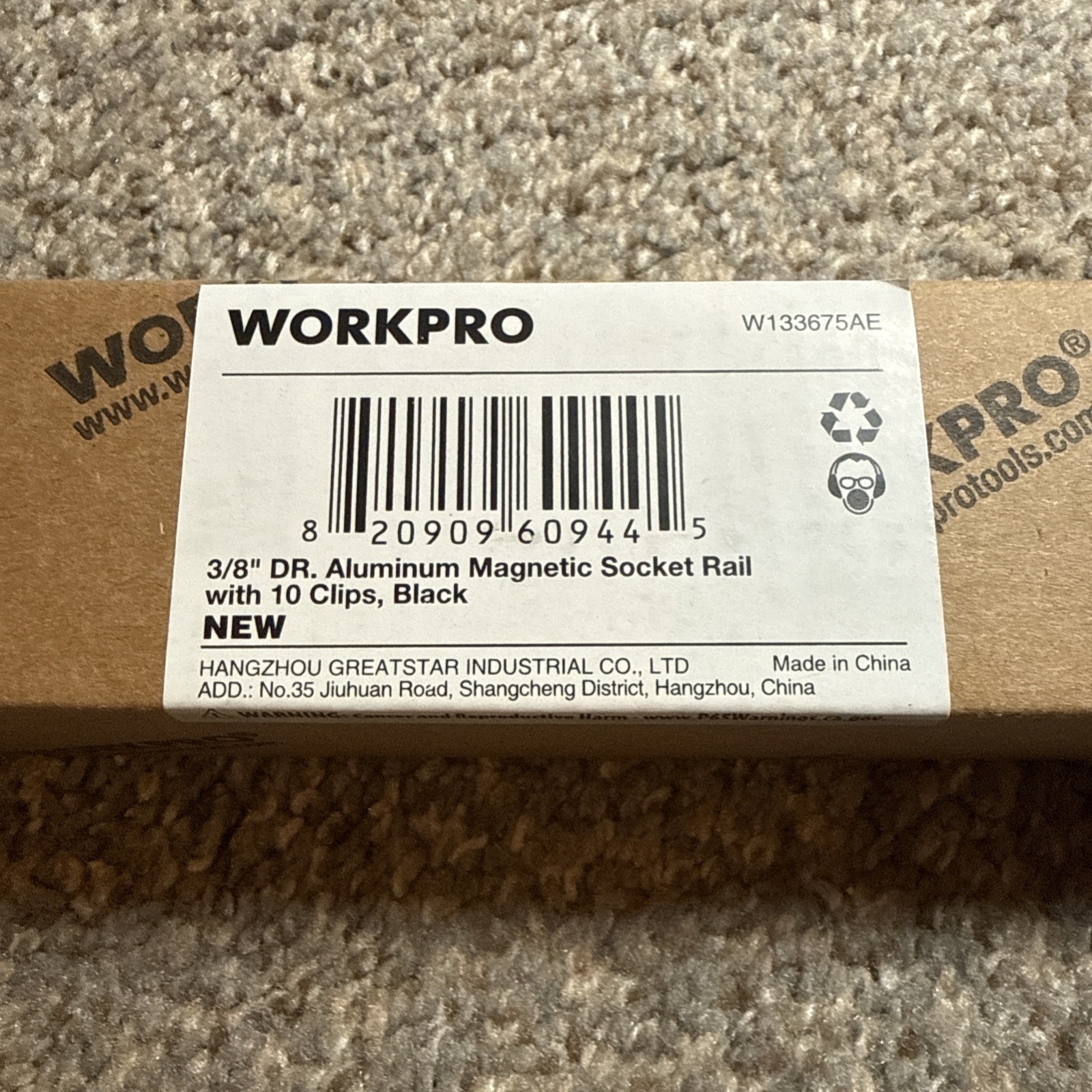 WORKPRO Magnetic Socket Organizer, 3/8-Inch Drive Aluminum 3/8″ DR, Black – NEW!