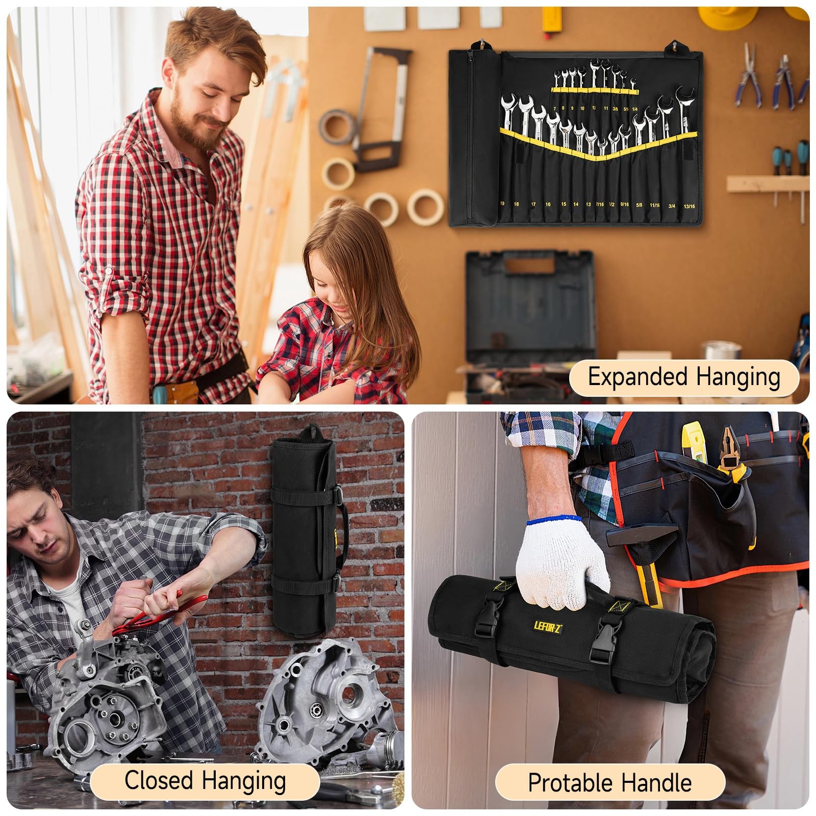 23+1 Pockets Wrench Roll Organizer Wrench Roll Up Pouch Heavy Duty Tool Roll for