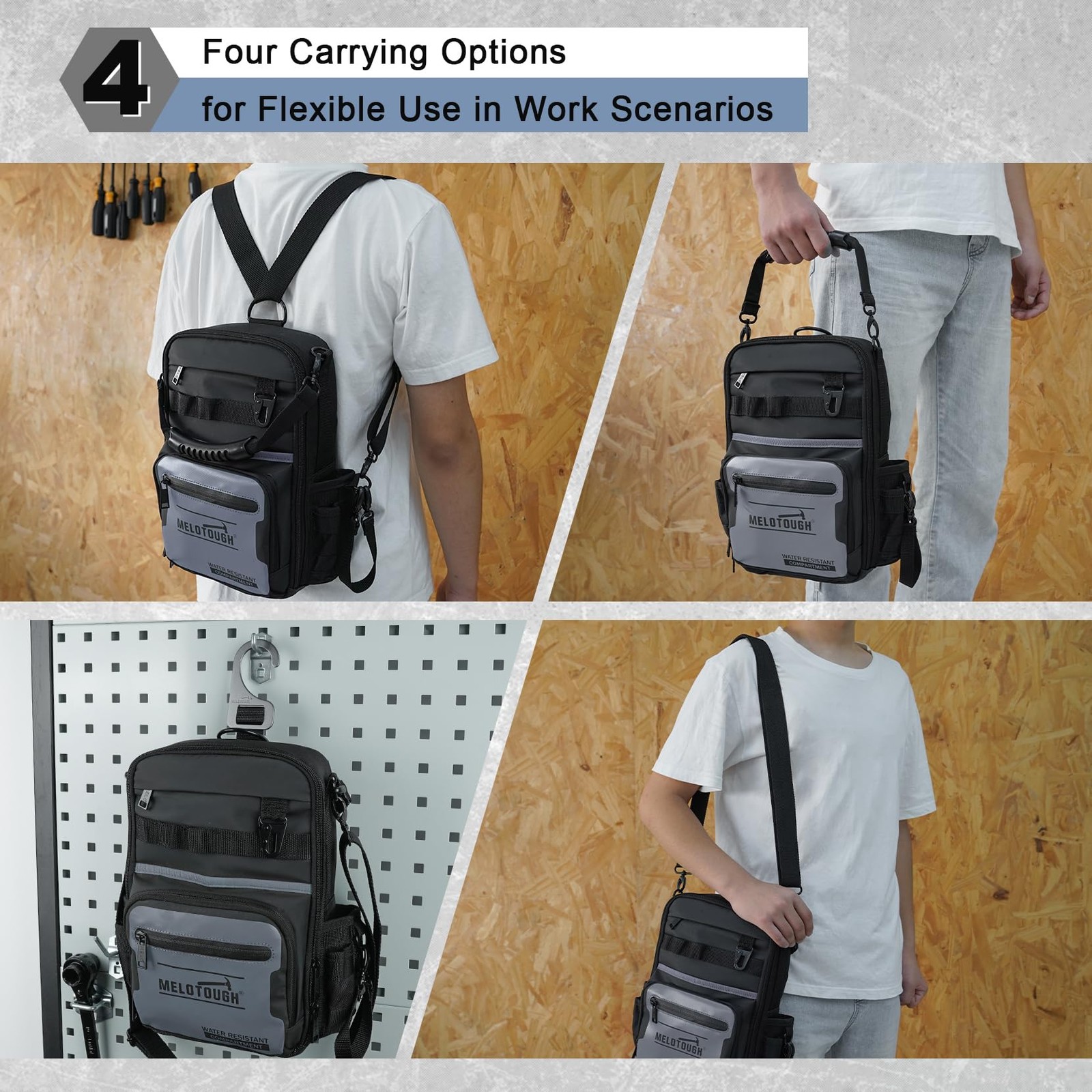 MELOTOUGH Small Tool Backpack for Men 30 11″L x 5.5″W x 13.6″H, Grey