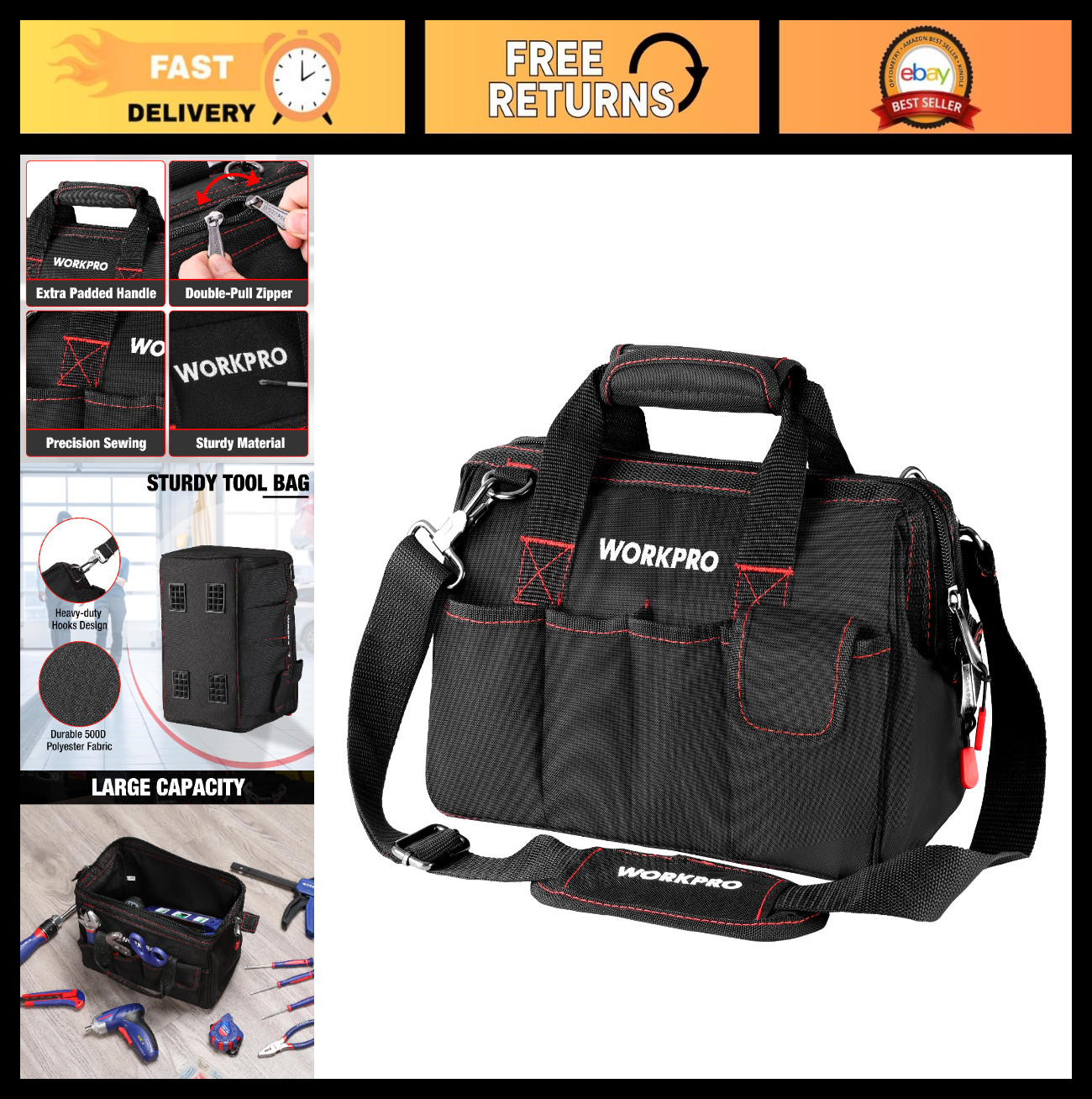 Wide Mouth Storage Tool Bag – 12 Inch Close Top Organizer for Tools & Accessorie