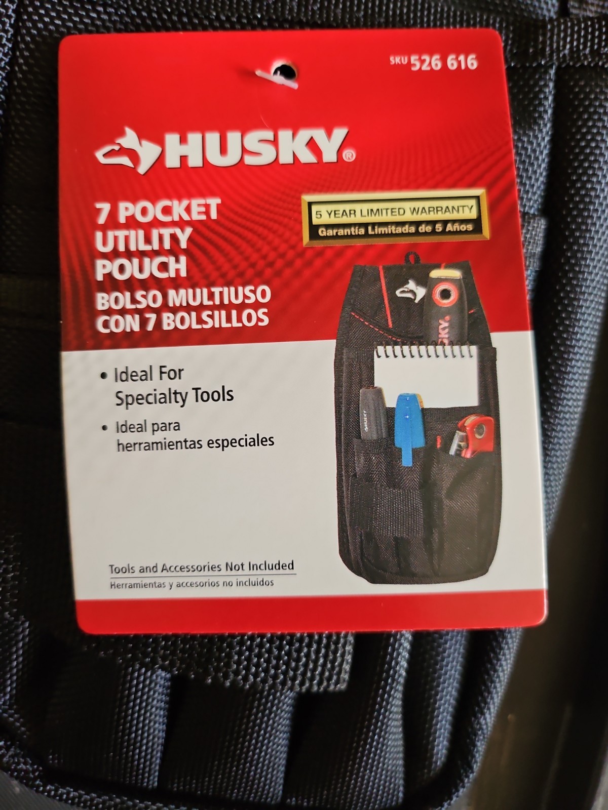 Husky 7 Heavy Duty Interior Storage Pocket Black Utility Tool Belt Pouch -2 Pk