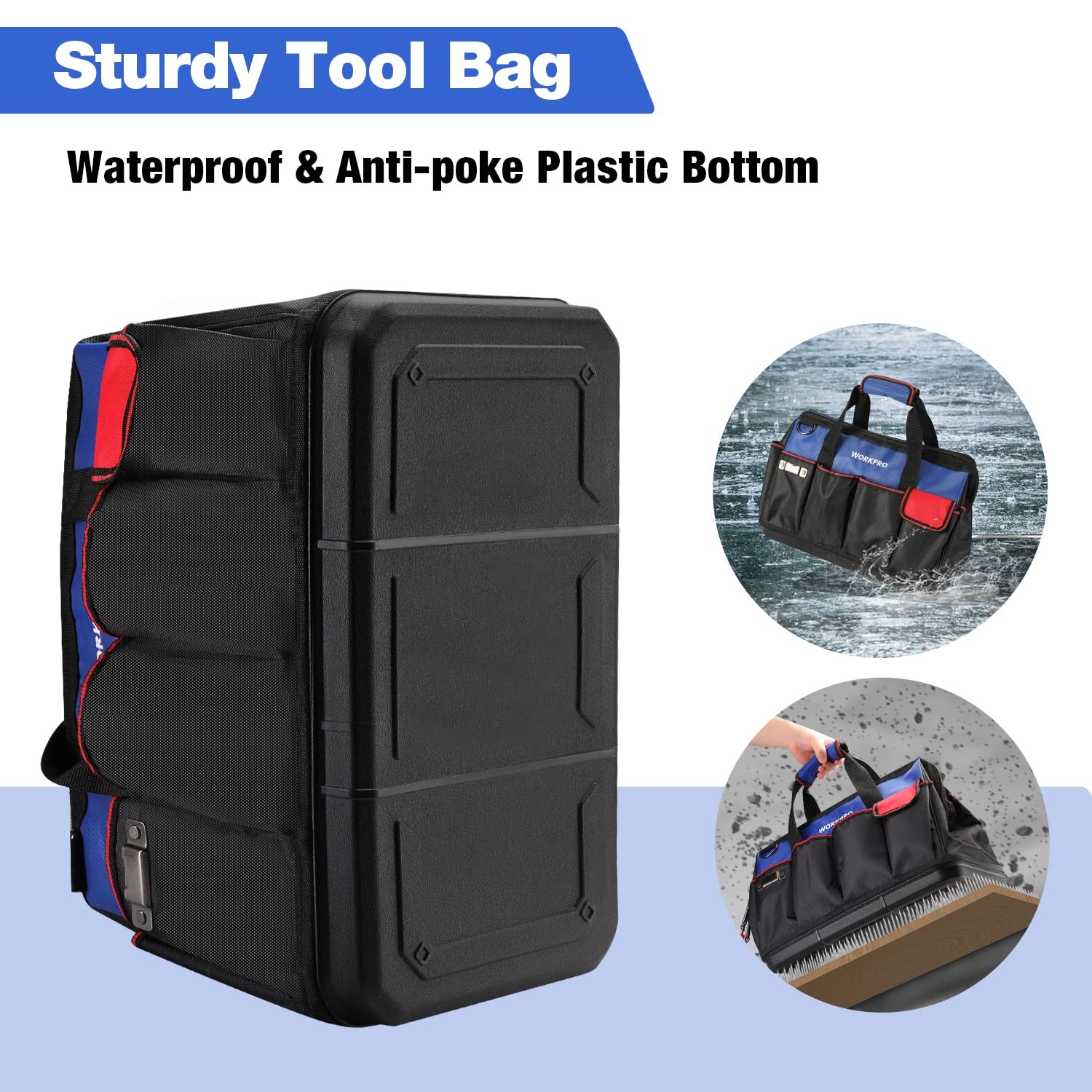 WORKPRO Tool Bag, 18 Inch Bag with 18″ x 12.6″ x 10″, Blue&Black