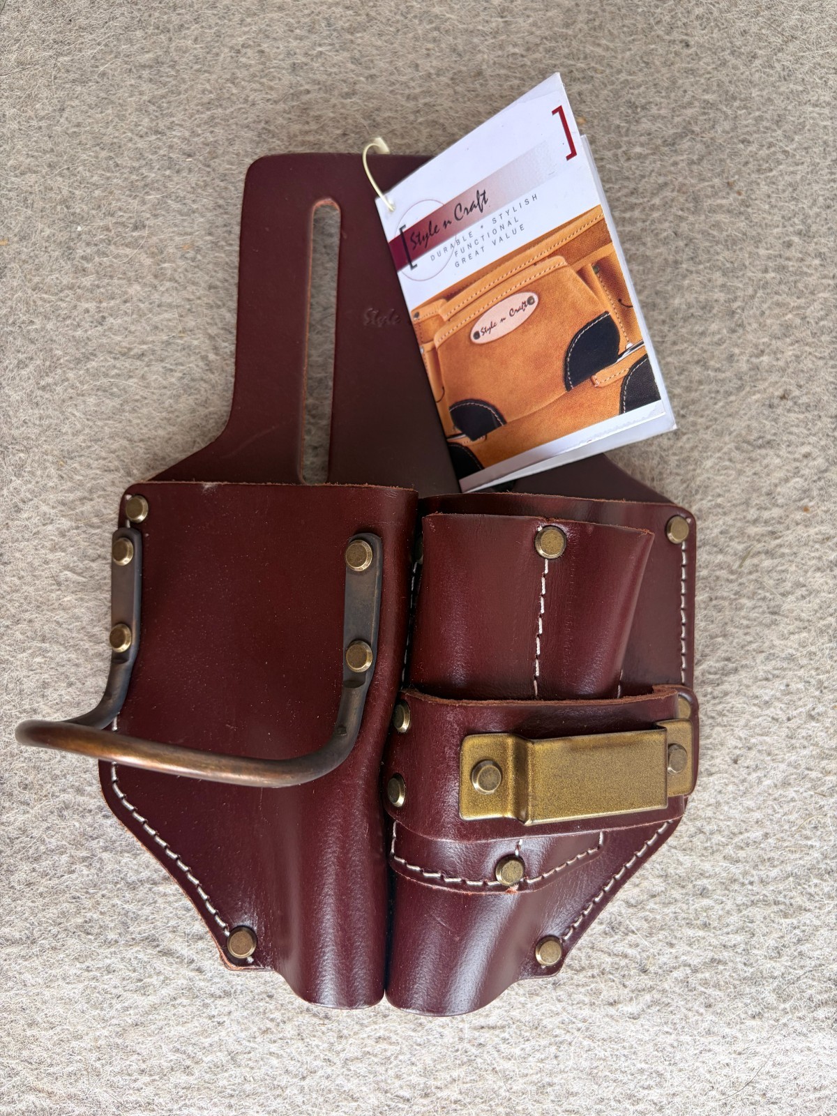 Leather Tool Pouch 4 Pocket Pliers Hammer Tape Holder Full Grain Tan 98017