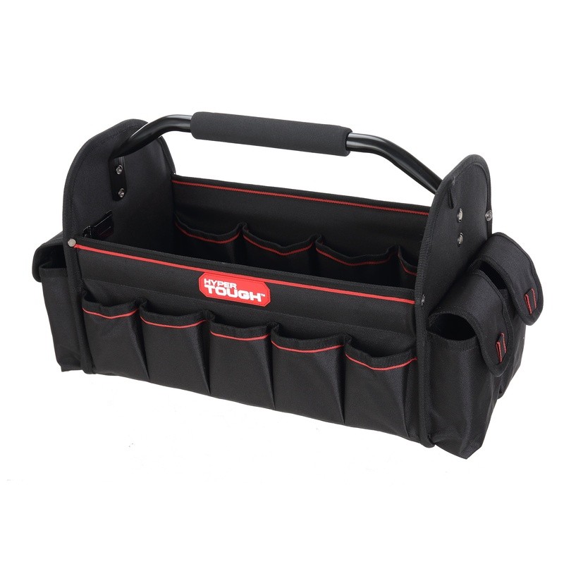 16 Inch Open Top Tool Tote Durable Organizer W/ 20 Pockets Steel Handle New