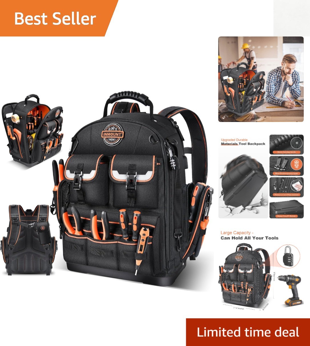 Backpack Tool Bag Tool Backpack Heavy Duty Tool Organizer, Water-Resistant HVAC