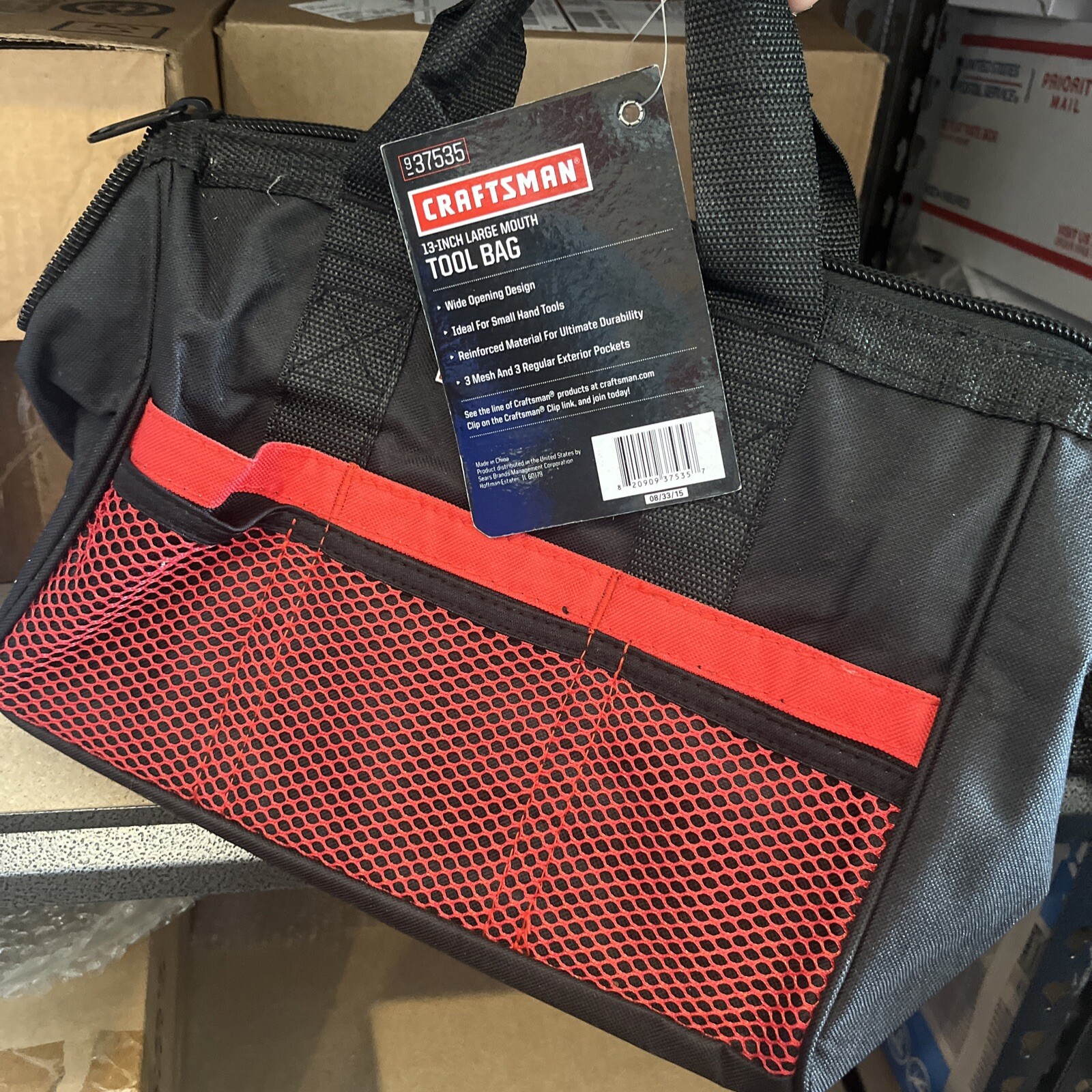New Craftsman 13 in. W X 9.75 in. H Wide Mouth Tool Bag 6 pocket Black/Red