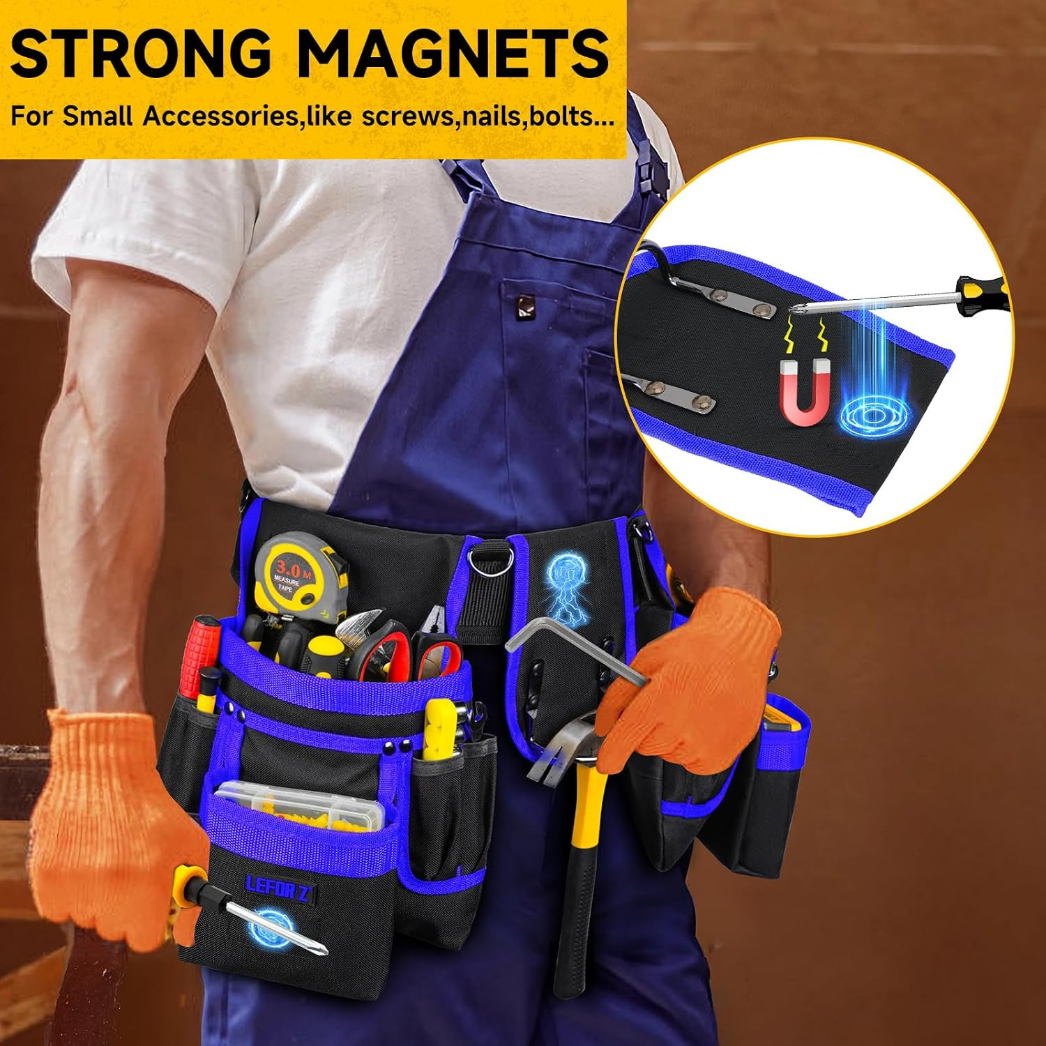 Tool Belt with 4 D-Rings,27-Pockets Tool Belts for Men,Construction | Heavy Duty