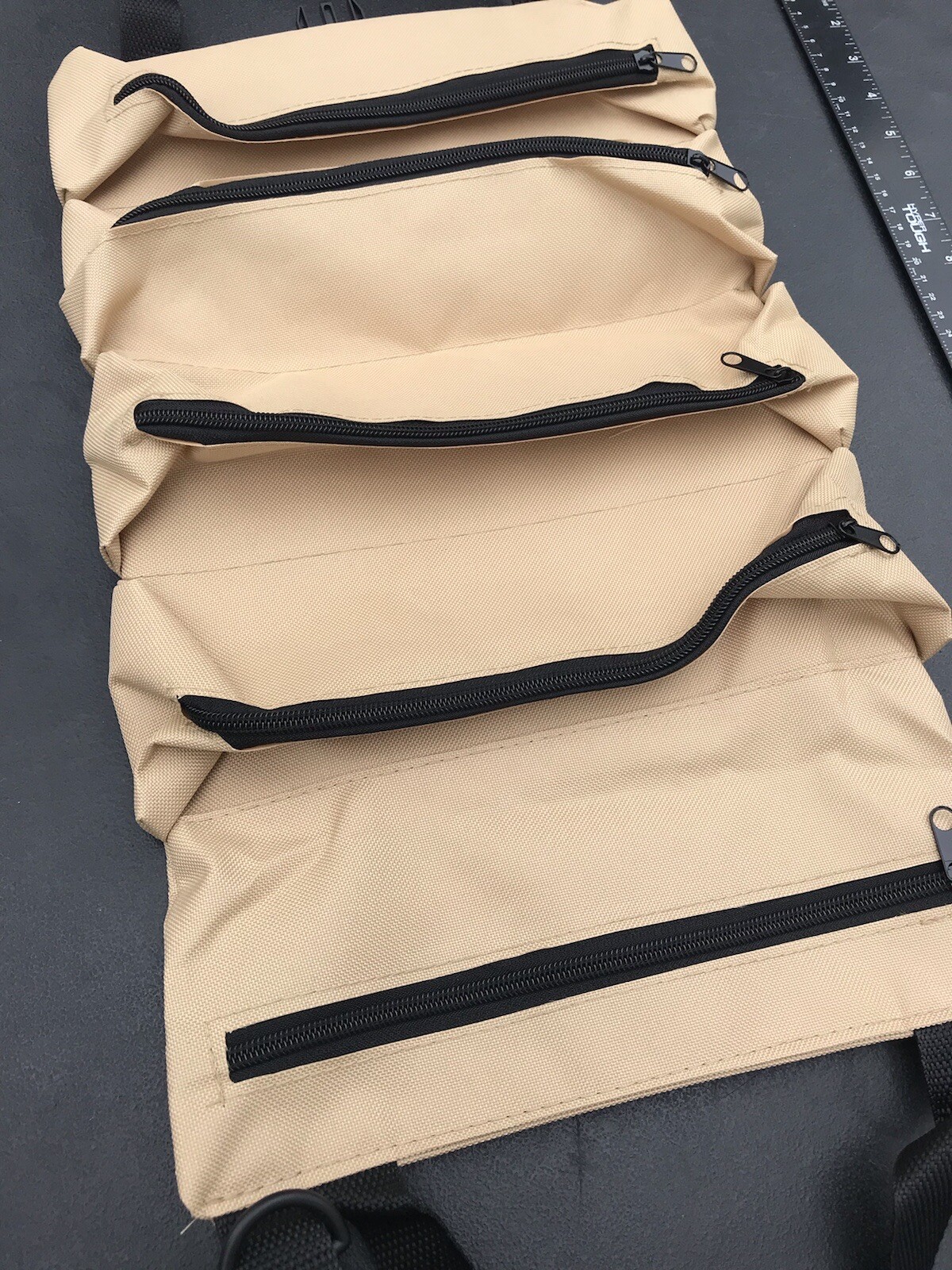 Khaki Multi-Purpose Tool Roll Up Bag Wrench Pouch Canvas Hang Organizer 5 Pocket
