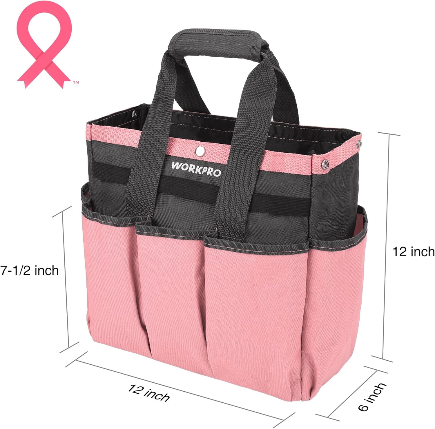 WORKPRO Garden Bag Garden Tool Tote Storage Bag with 8 Pockets Pink Ribbon Gifts