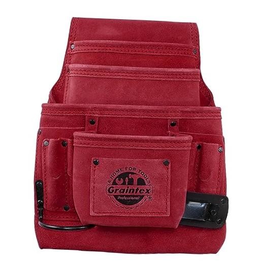 10 Pocket Nail & Tool Pouch, Suede Leather Tool Bag, Tool Belt for Burgundy