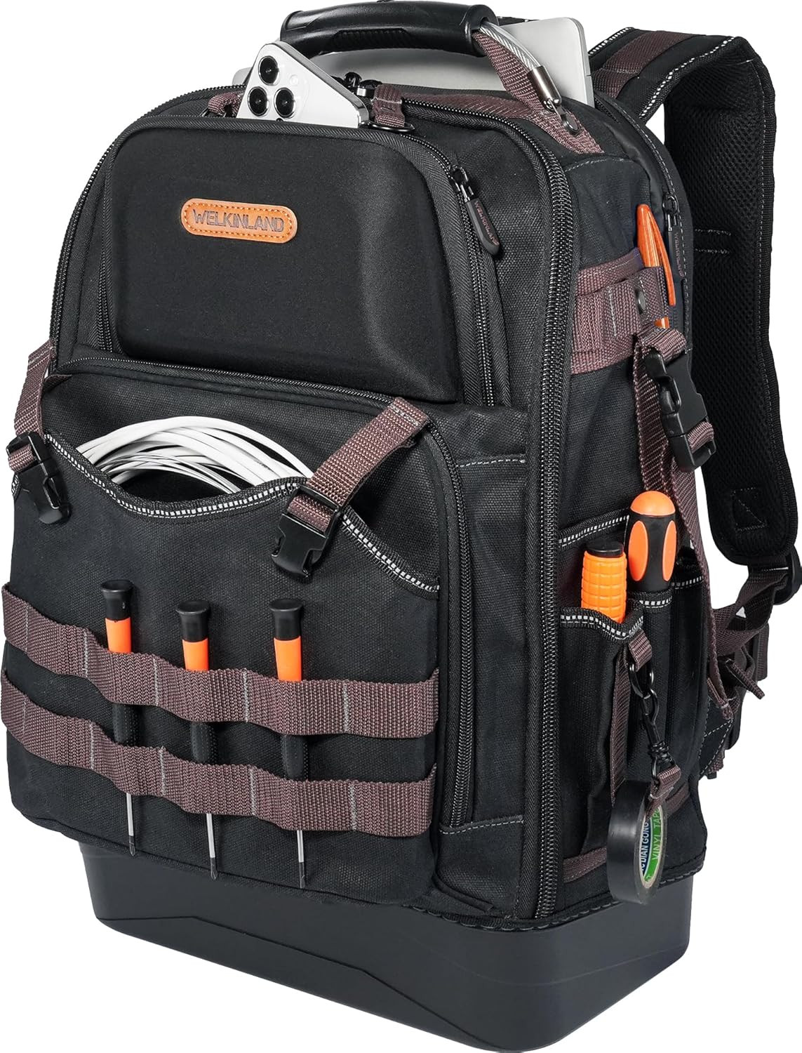 Durable 76-Pocket Tool Backpack with Laptop Compartment for Technicians