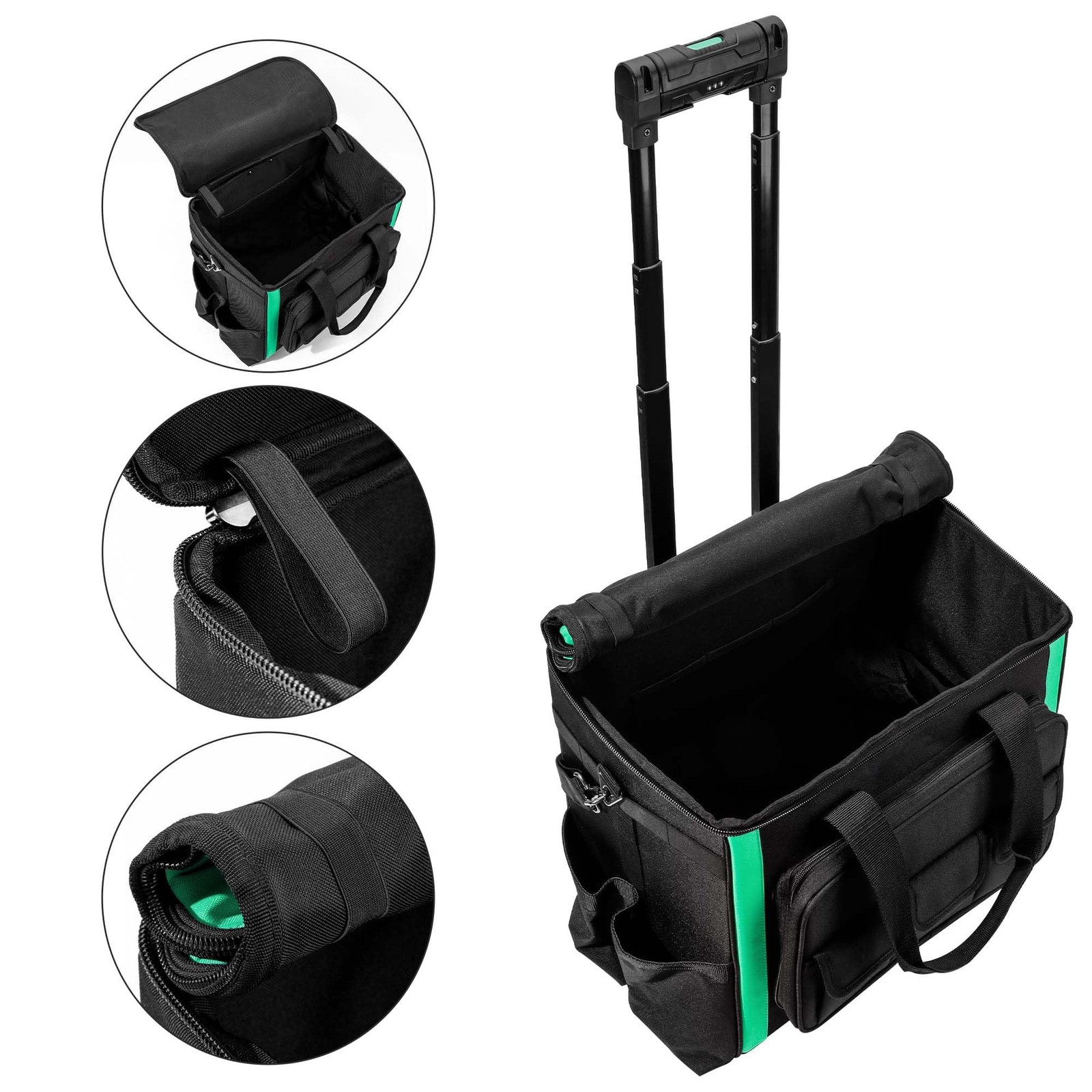Retailer Basics Tool Storage Rolling Bag Led Light 20 Pockets Adjustable Shoulde