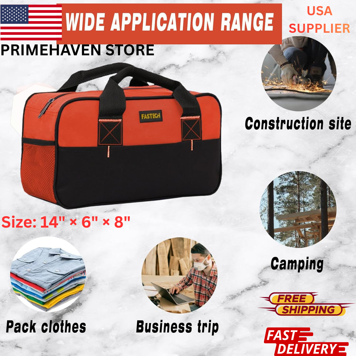 14″ Contractors Tool Bag Wide Mouth Tool Tote Waterproof Multi Pocket Organizer