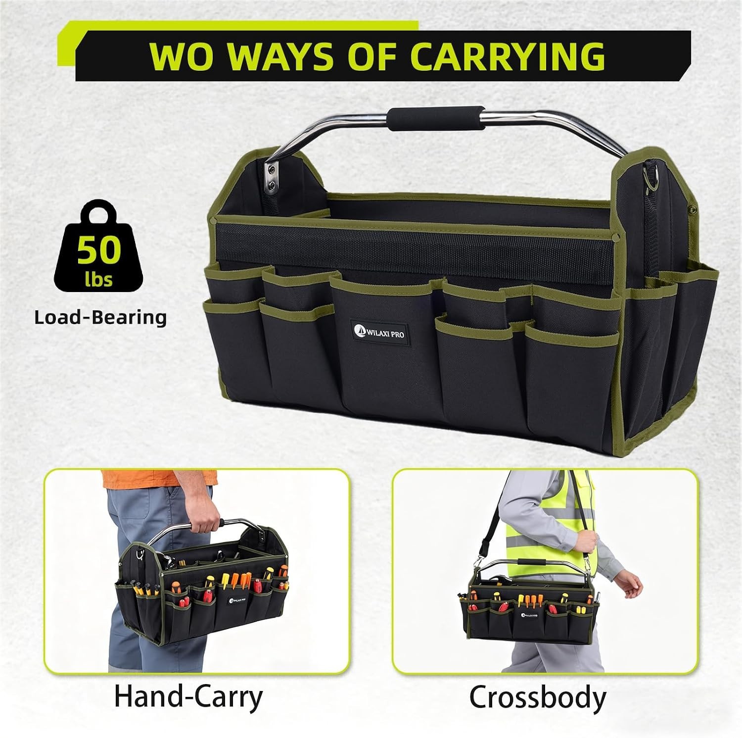 20in Foldable Open Top Tool Bags For Men Heavy Duty, Tool Carrier hard With H…