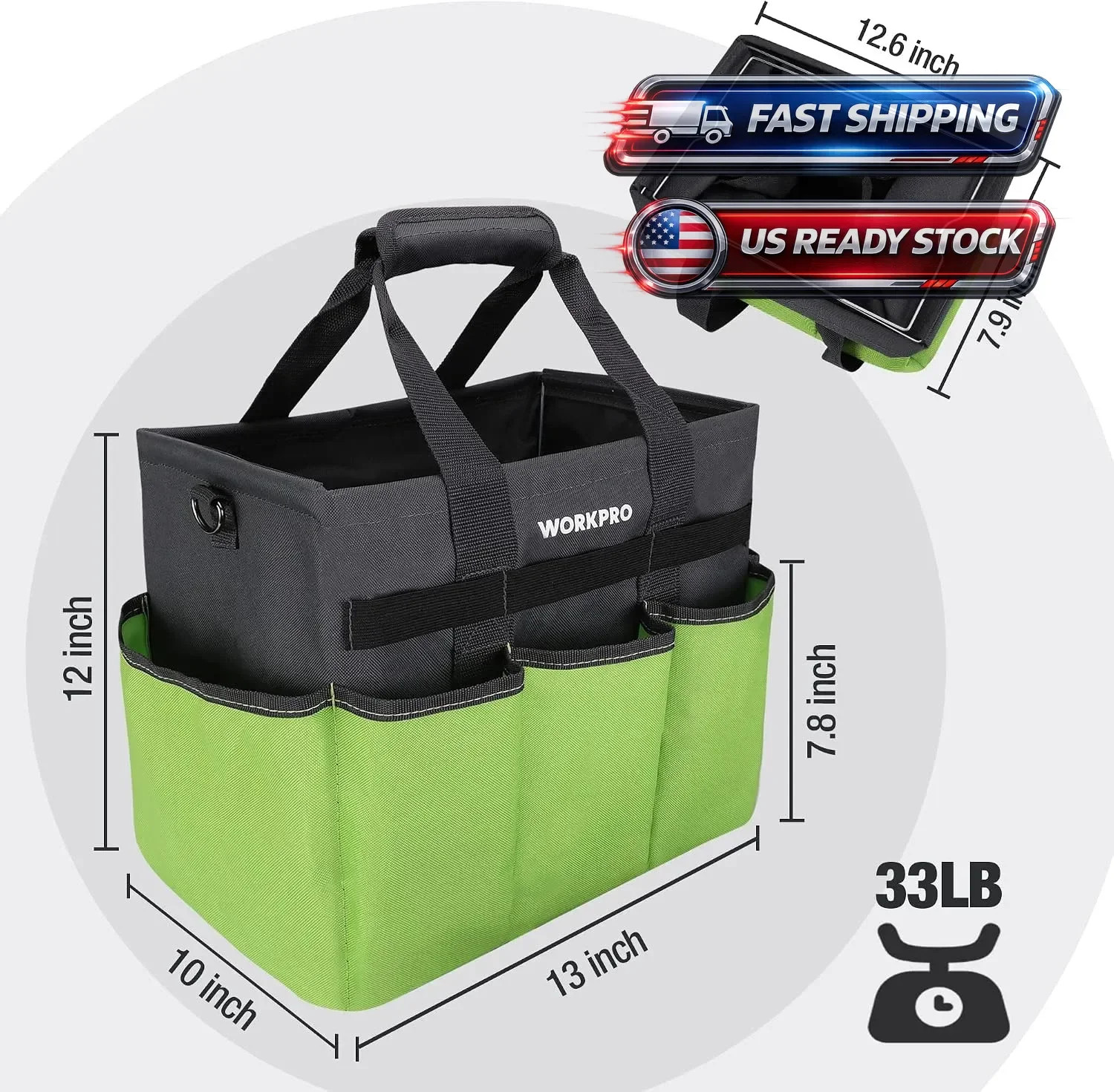 12 Inch Small Tool Bag, Open Top Tool Tote with Stainless Steel Handle and Ad…