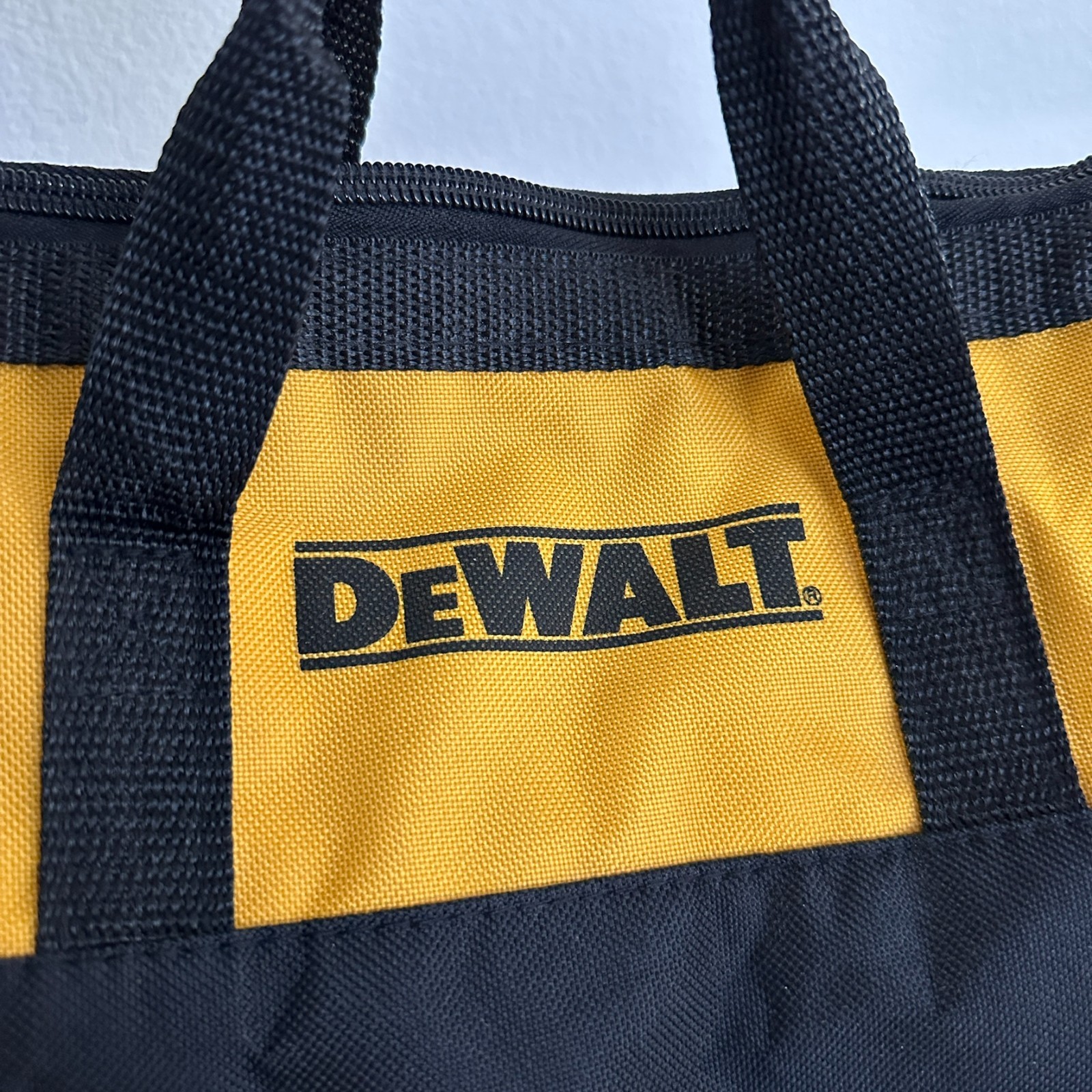 NEW DeWalt Ballistic Nylon Tool Bag Yellow Black Top Handle Zipper 12″x8″x6″