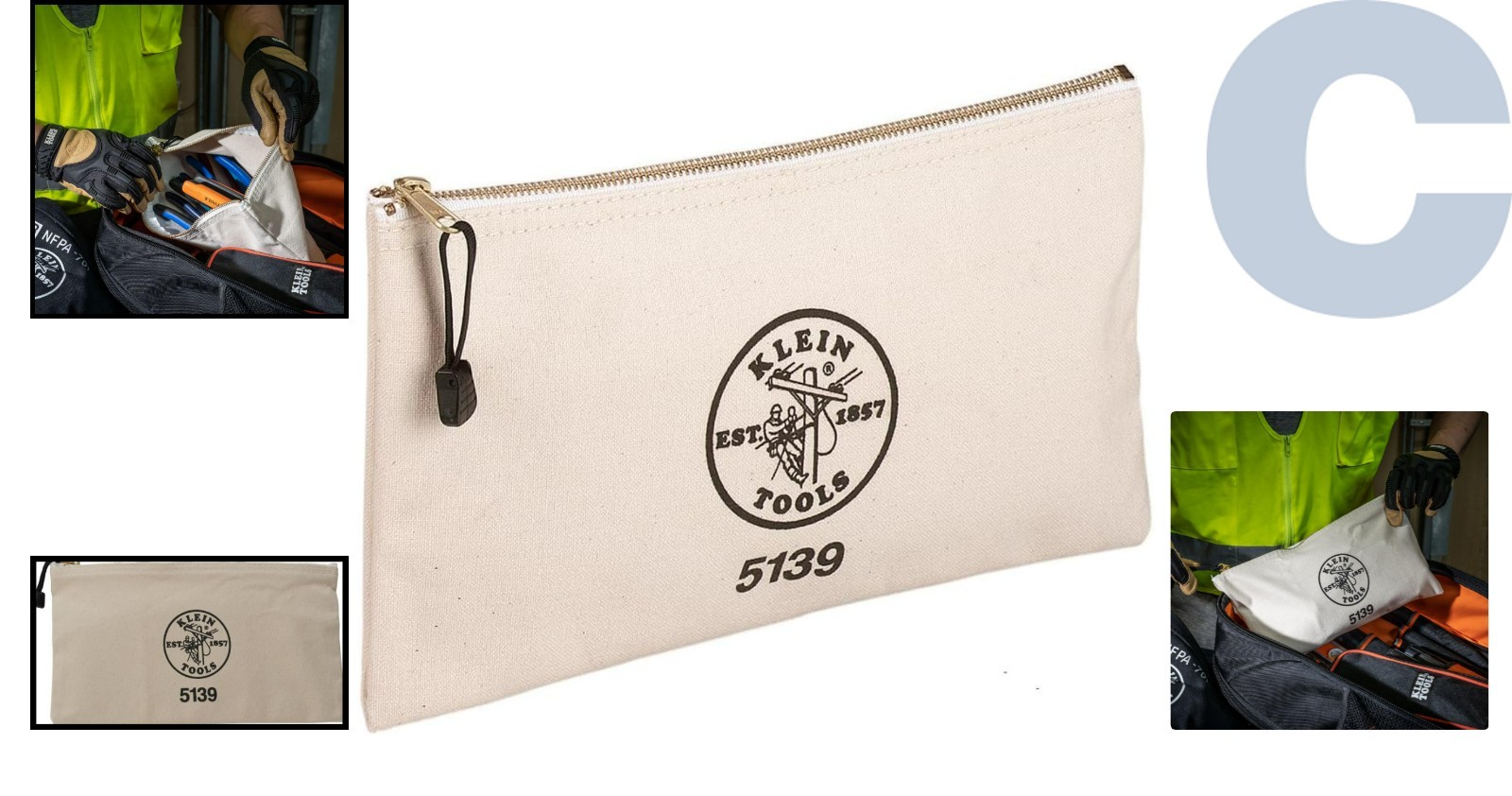 Elegant 12.5″ Canvas Tool Pouch with Strong Brass Zipper and Shoulder Strap