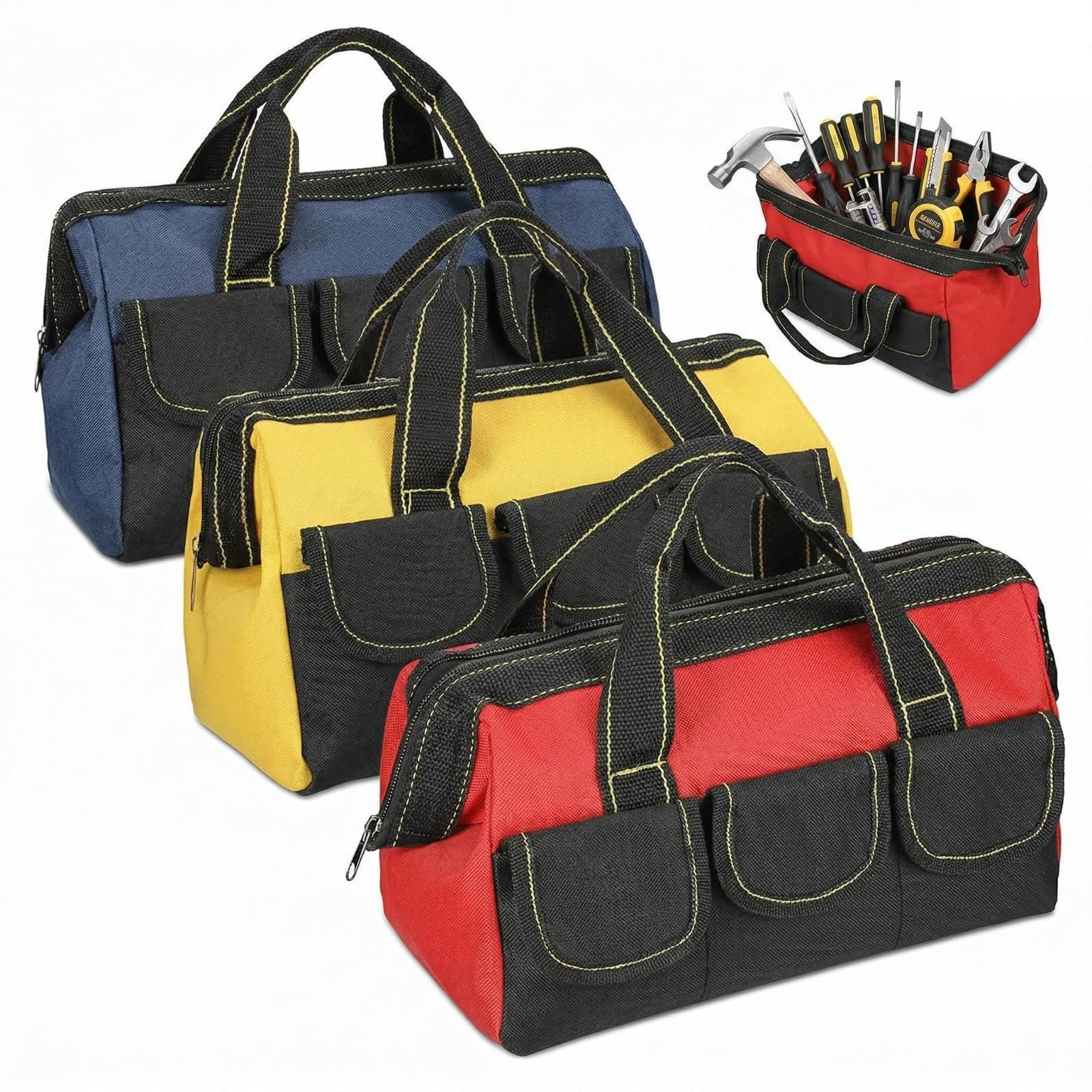 3 Pack Tool Bag for Men with Waterproof Hard Bottom, Heavy Duty Tool Bag Wide…