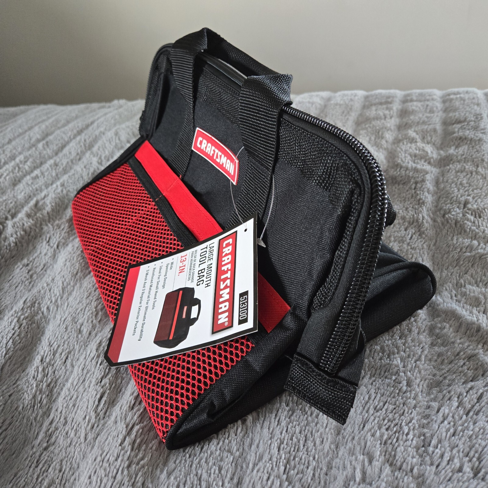 CRAFTSMAN Tool Bag 13″ Large Mouth Canvas with Black/Red Handles & Pockets (NEW)