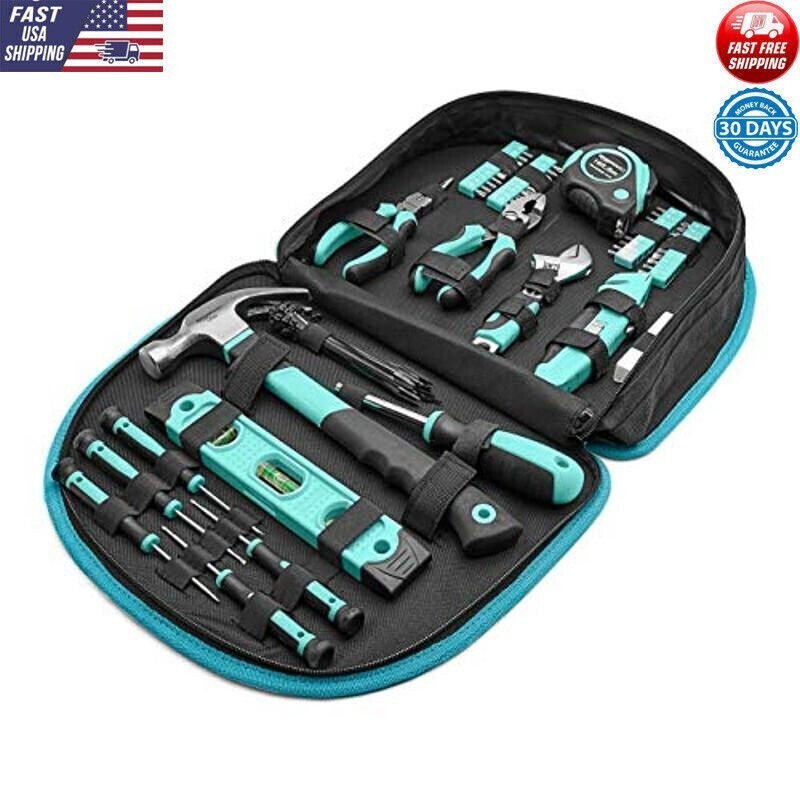 104-Piece Tool Set Household Projects Round Pouch Corrosion-Resistant Turquoise