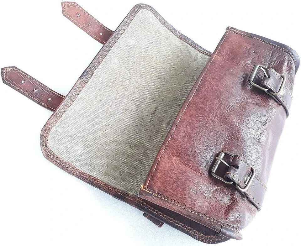 Motorcycle Genuine Goat Leather 2 Strap Buckle Harley Brown Bag …