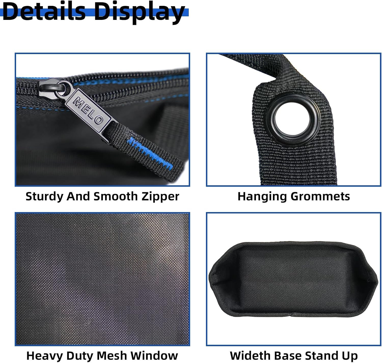 Utility Canvas Zipper Tool Bag Fastener Bag Heavy Duty Mesh Window, Hanging Grom