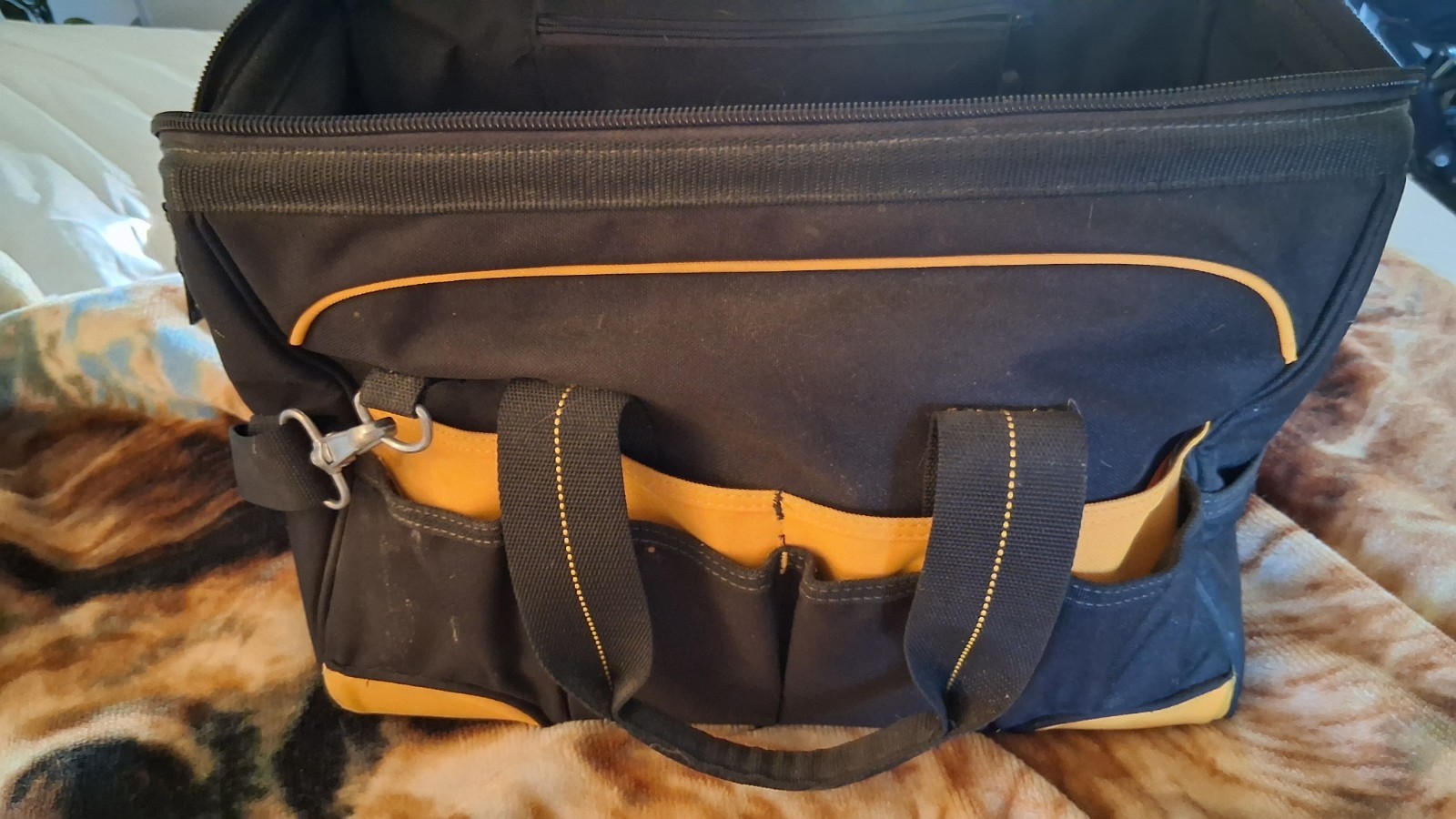 DEWALT Black/Yellow Zippered Tool Bag with Shoulder Strap and Handle, 1 Item