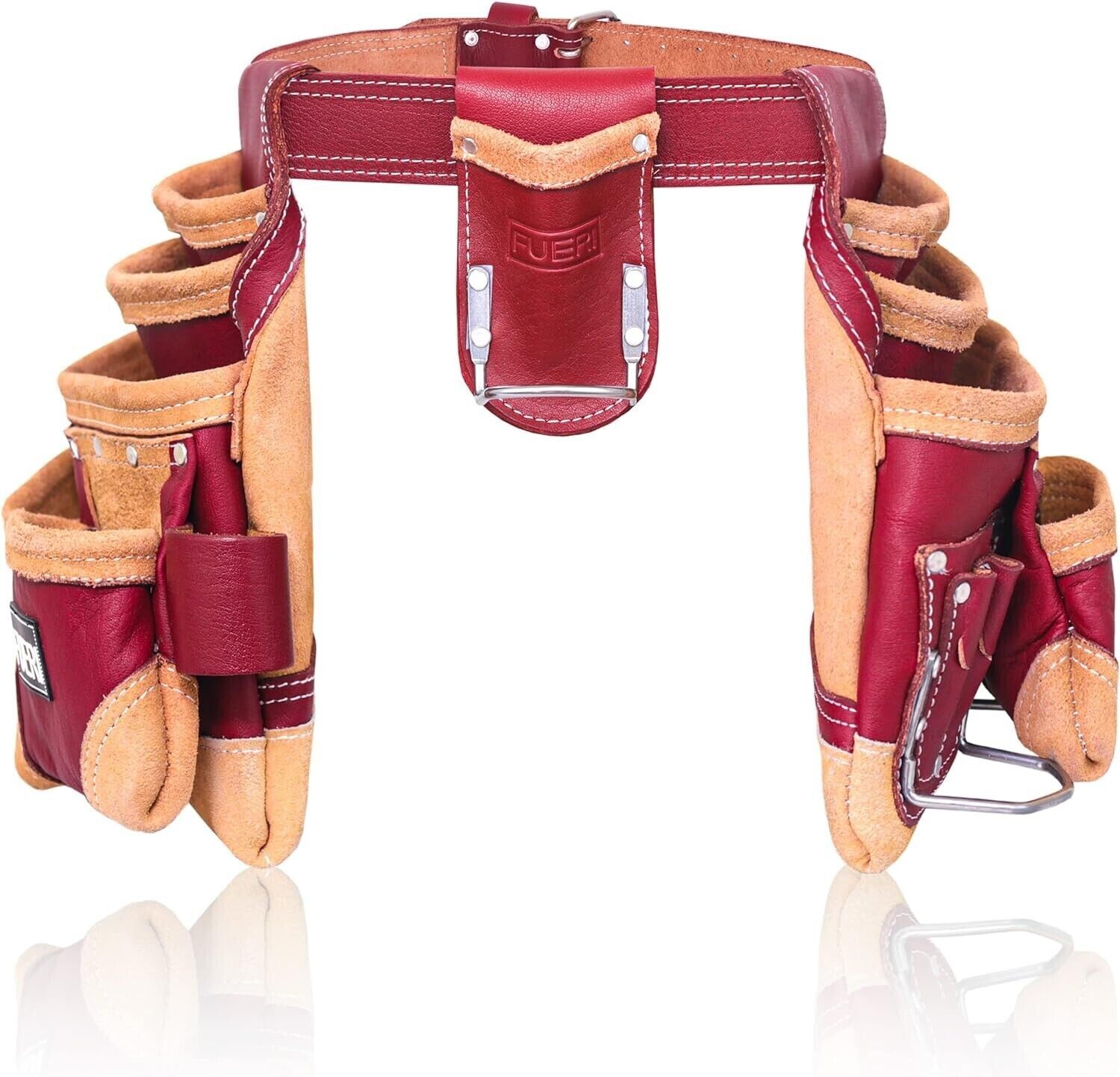 16 Pocket Tool Belt 100% Grain Leather Maroon Electricians Carpenter Tool Belt