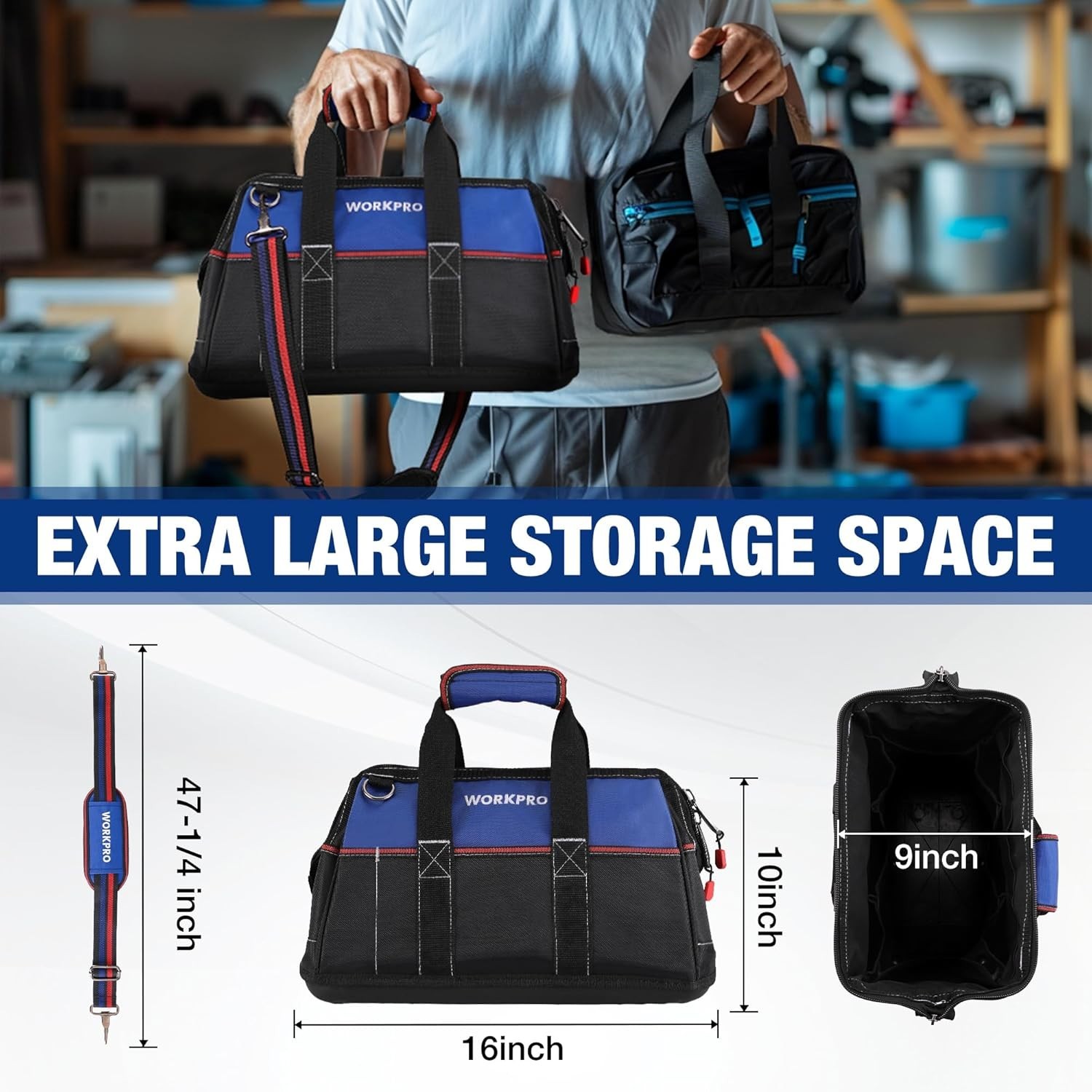 Versatile 16-Inch Heavy-Duty Tool Bag with Adjustable Strap & Comfort Handle
