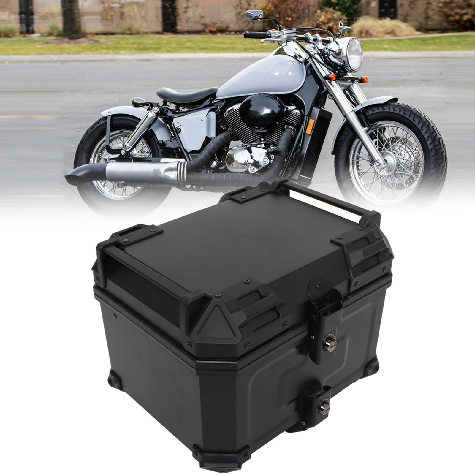 Motorcycle 45L ABS Aluminum Tailbox with Security Lock Black