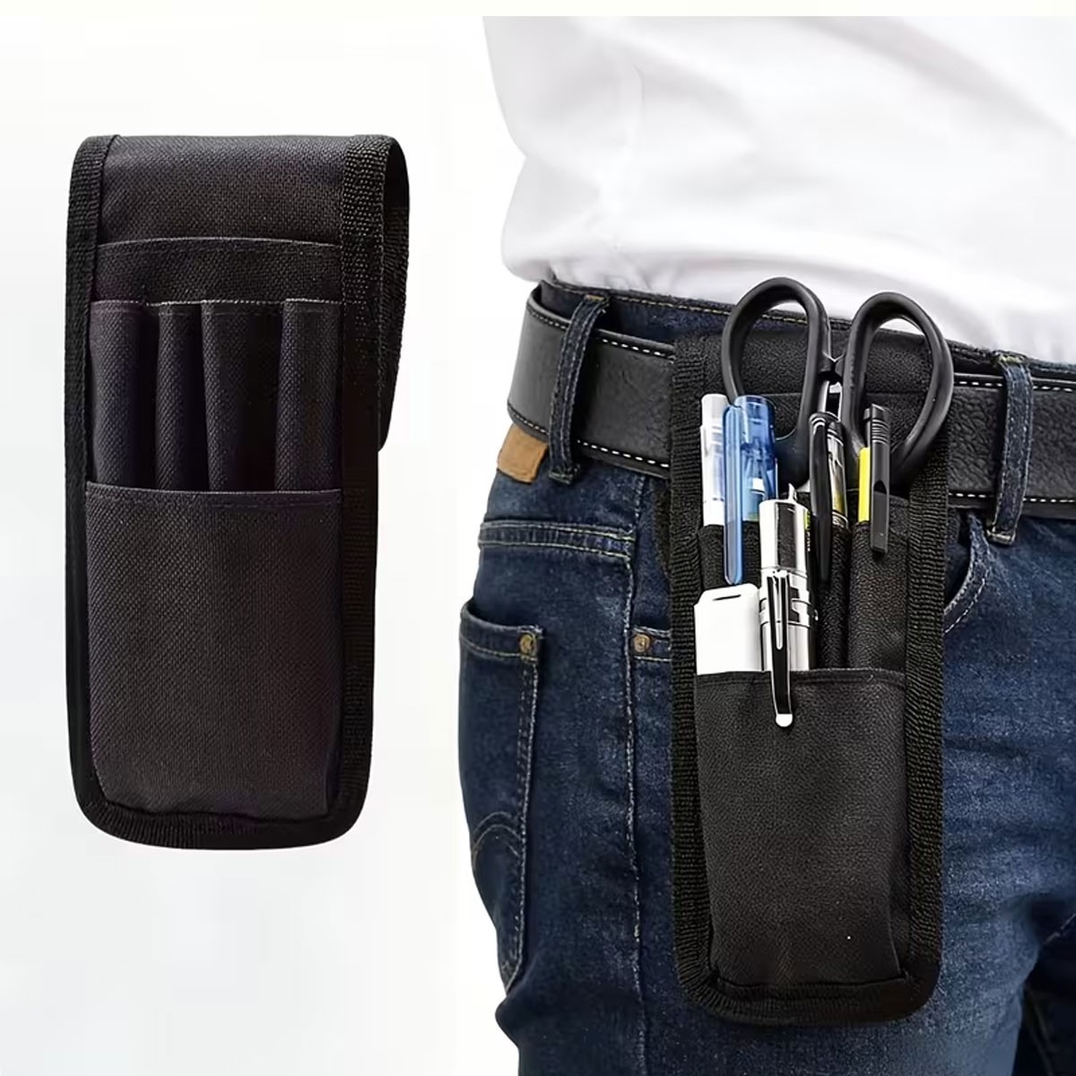 2 pcs Black Nylon Small Tool Pouch with Belt Clip Holder Heavy Duty Organizer