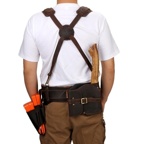 Tourbon Leather Logging Belt Kit Faux Fleece Padded Suspenders