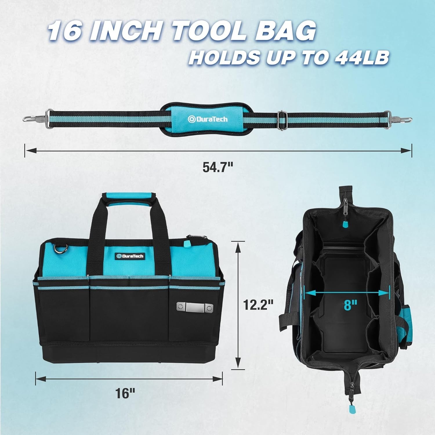 16-Inch Waterproof Tool Bag with Hard Bottom & 18 Pockets – Heavy Duty Organizer