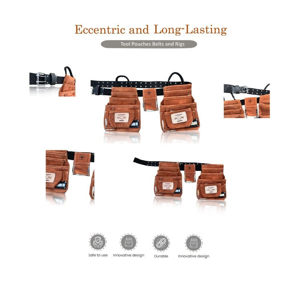 Heavy Duty Roofer, Framer, and Carpenter Tool Belt | Suede Leather | Durable
