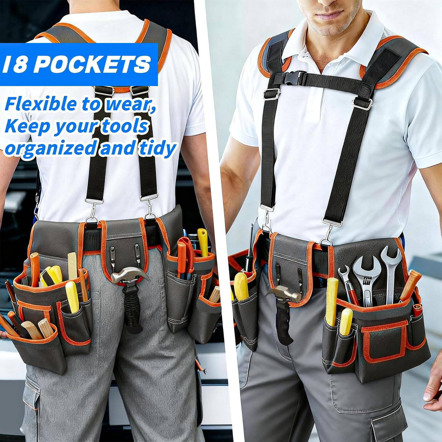 Tool Belt, Professional Tool Belts for Men, 32”-60” Adjustable Magnetic Tool P