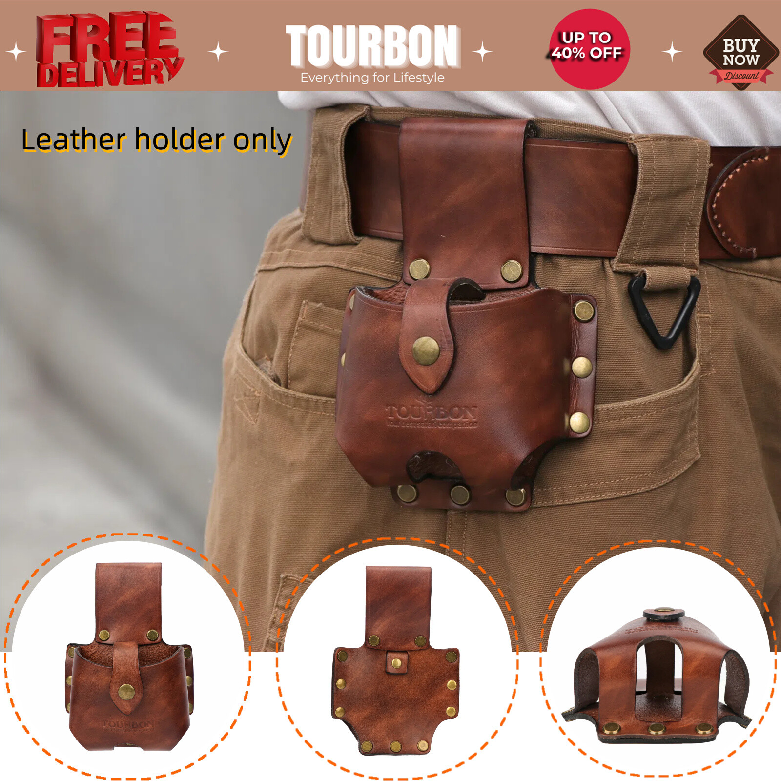 Tourbon Leather Tape Measuring Holder Case Tool Carrier Belt Holster Pouch Large