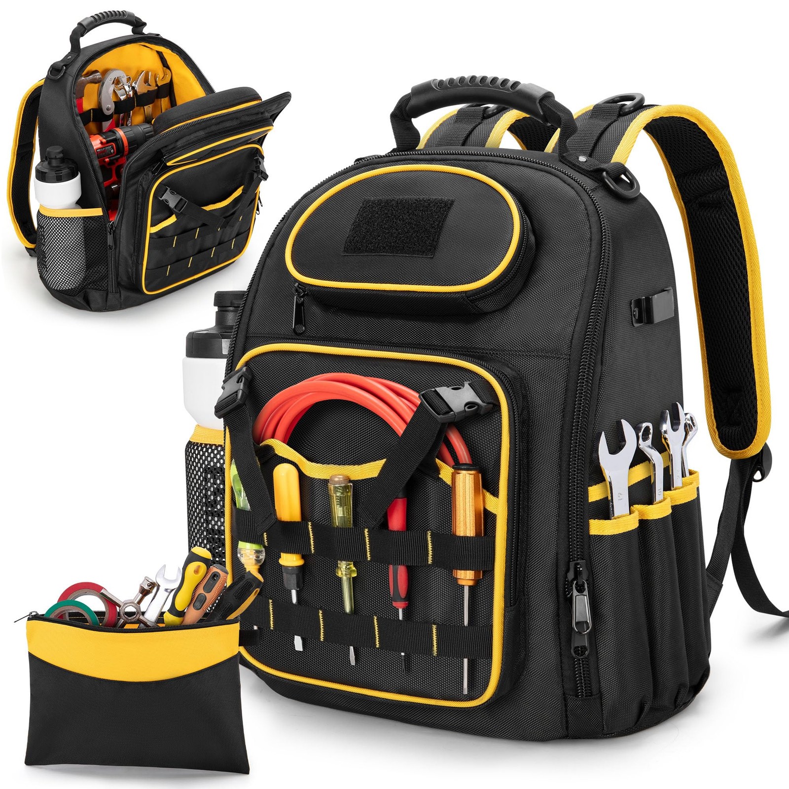 Tool Backpack with a Tool Pouch, Heavy Duty Tool Bag with Multiple Pockets, B…
