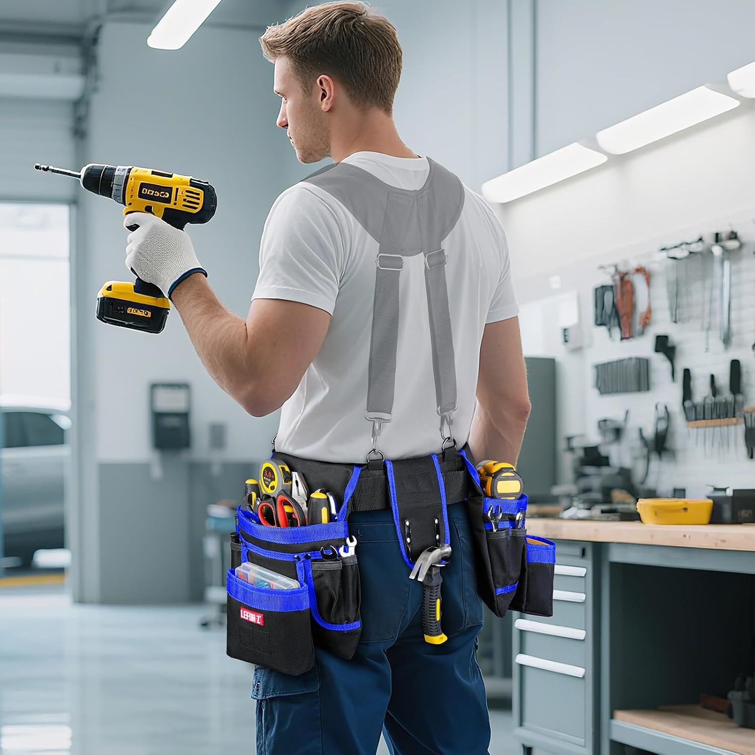 Tool Belt with 4 D-Rings,27-Pockets Tool Belts for Men,Construction | Heavy Duty