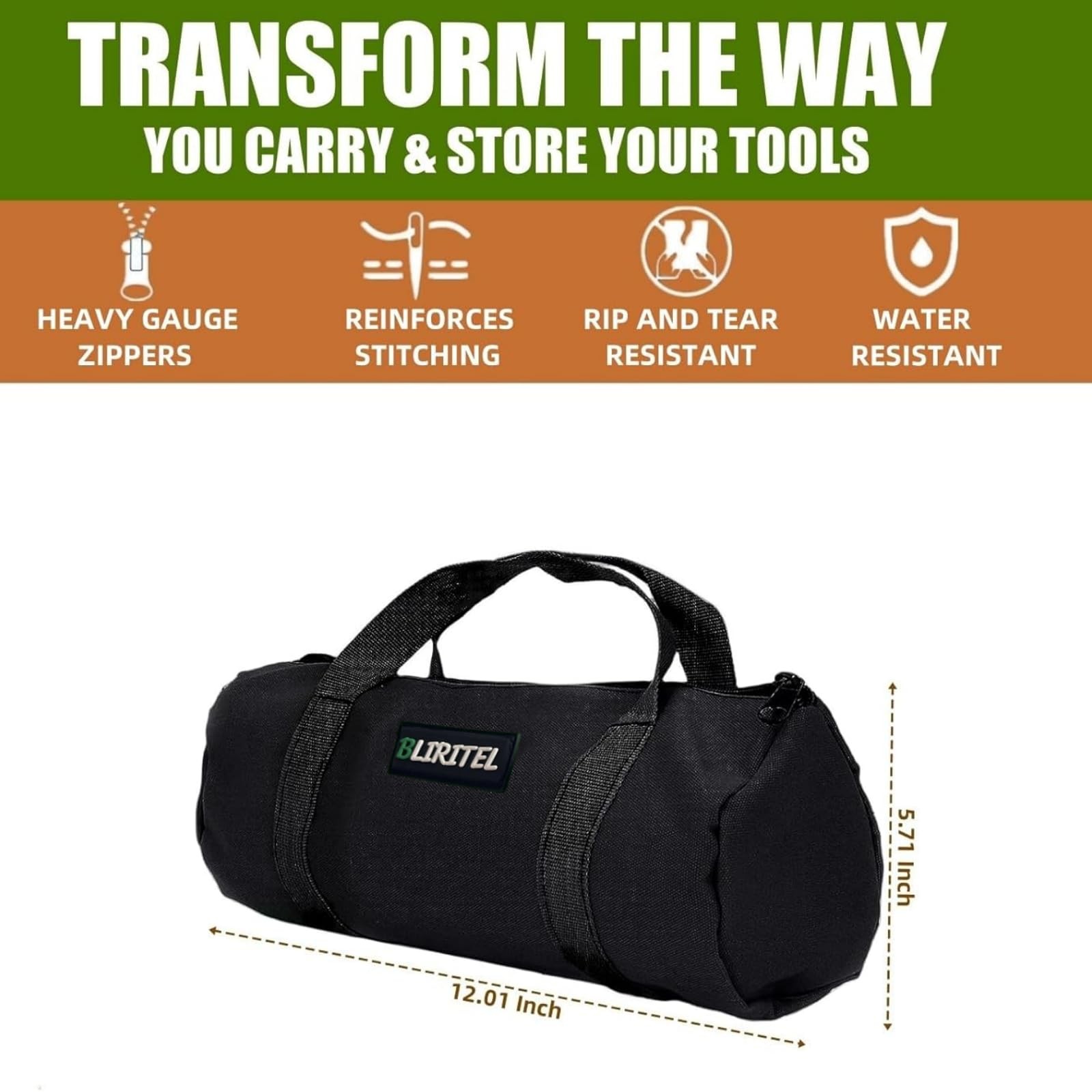 BLIRITEL 12 Inch Small Tool Bag for Men, Large 12 inches, Black – 12