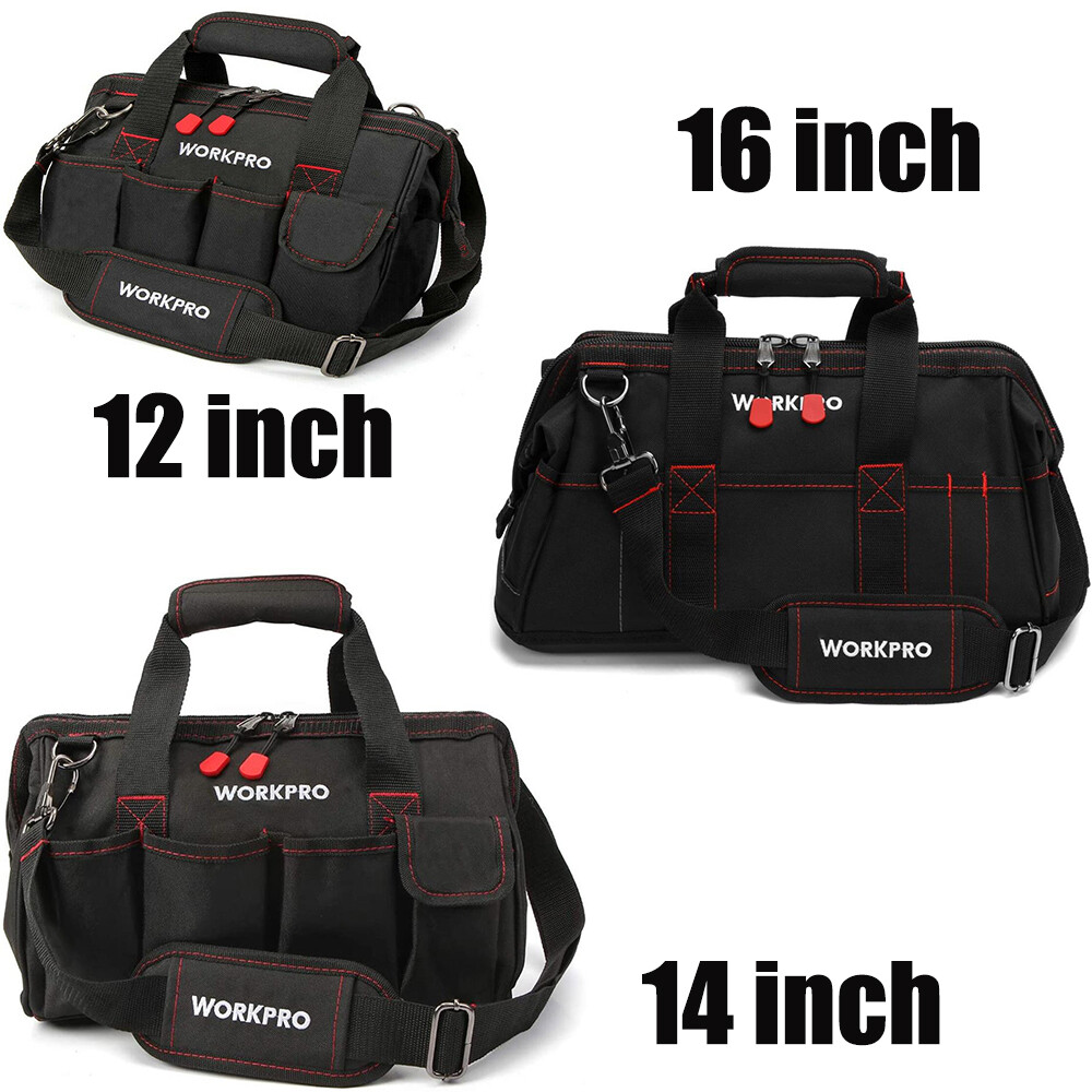 WORKPRO 12″/14″/16″ Close Top Wide Mouth Tool Storage Bag Rubber Base Pocket Bag