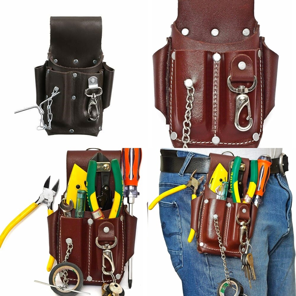 Leather Pouch Heavy Duty Tool 5 Pocket Electrician Carpenters Tool Pouch