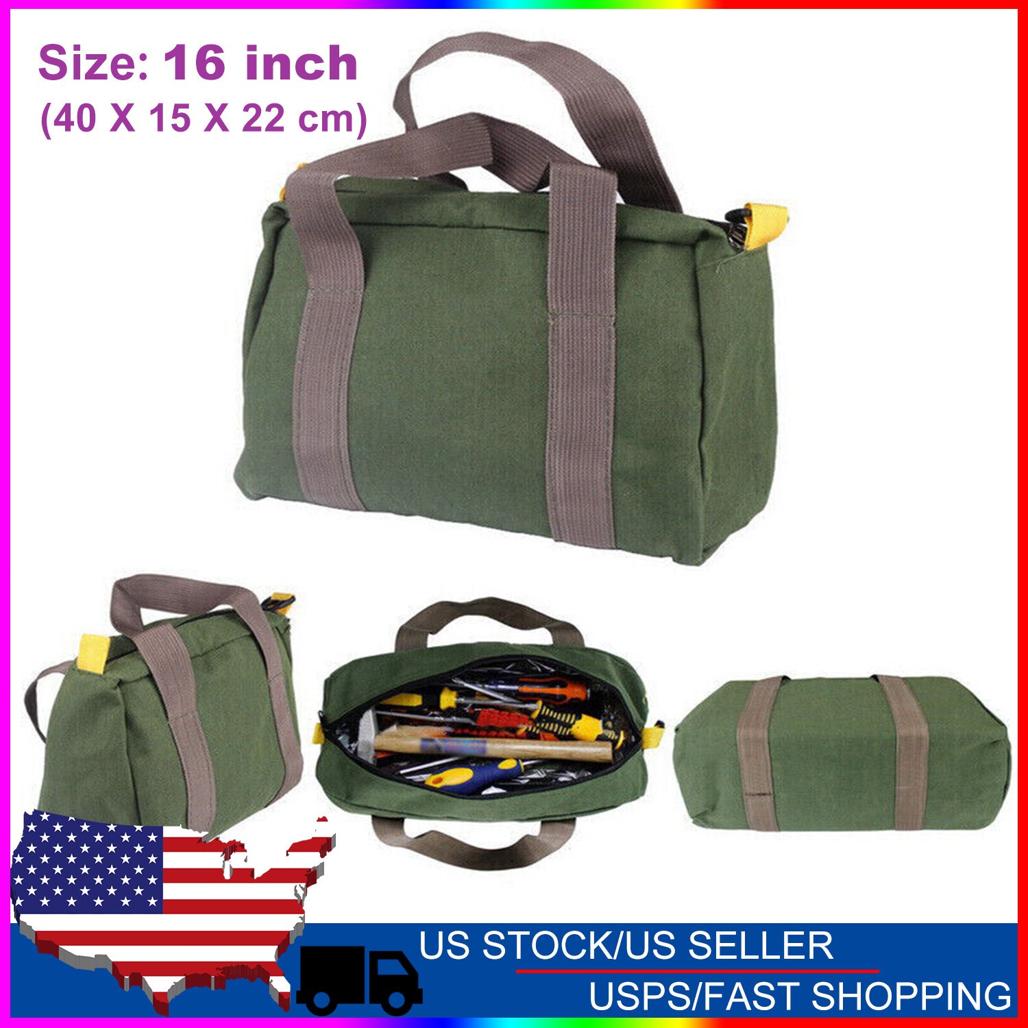Heavy Duty Tool Bag with Zipper Muti-Purpose Storage Large Capacity Waterproof