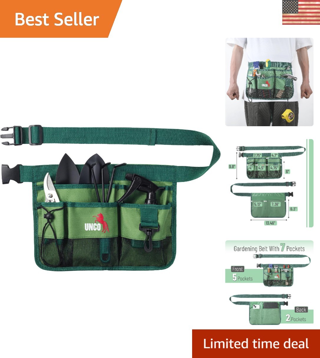 Versatile Green Gardening Tool Belt Pouch – Adjustable, Cut & Water Resistant
