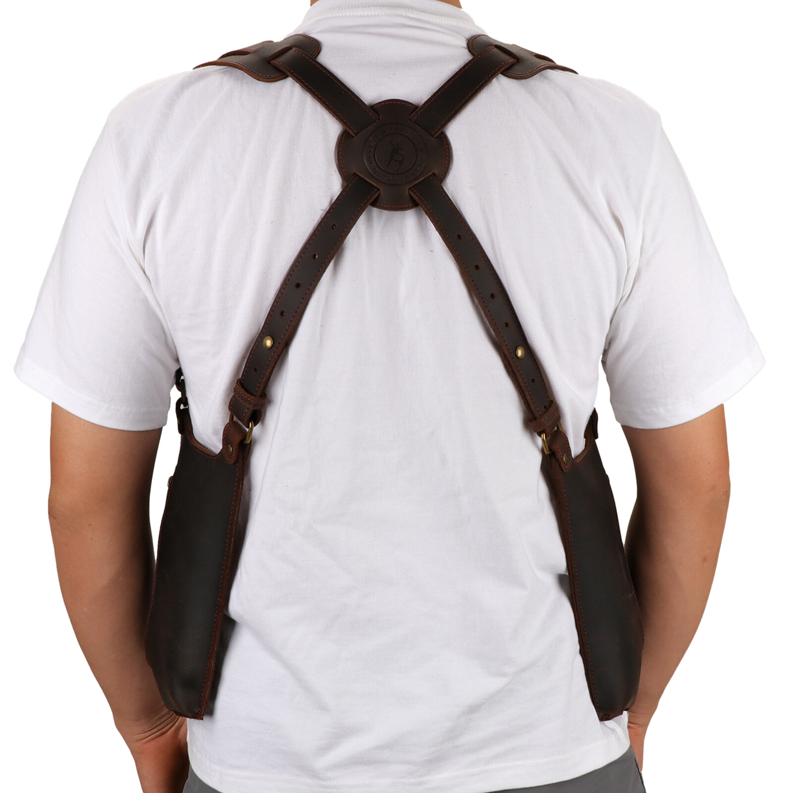 TOURBON Leather Double Phone Underarm Case Suspender Shoulder Wear Harness Bag