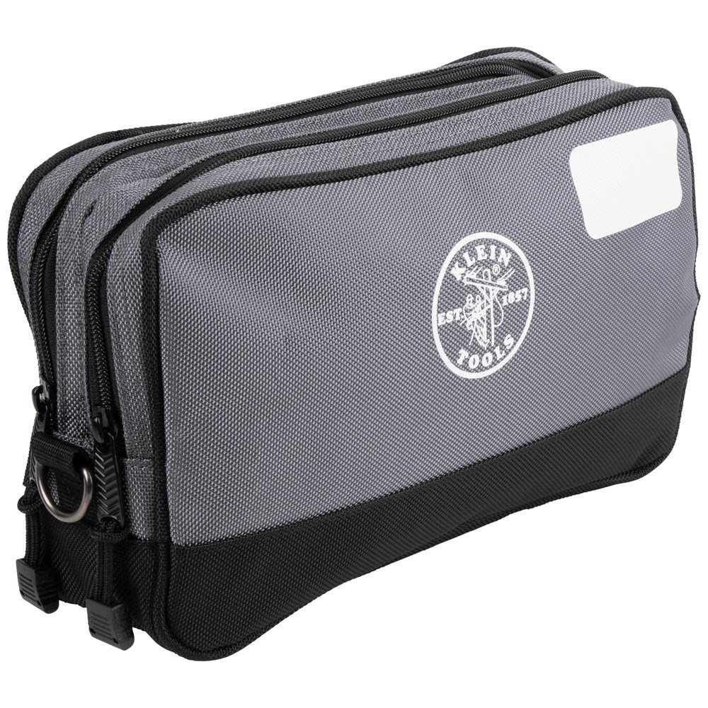 Klein Tools 55583 Double Zipper Tool Pouch Bag Dual Compartment Gray 12×7