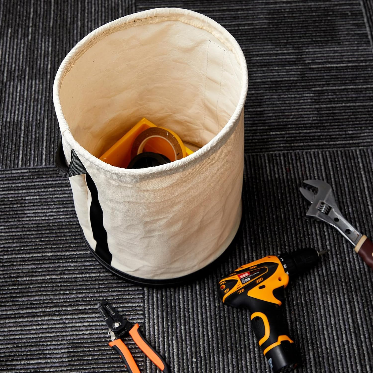 Heavy Duty 4 Pack Canvas Tool Bags with Hooks & Plastic Bottom, 150 lb Capacity